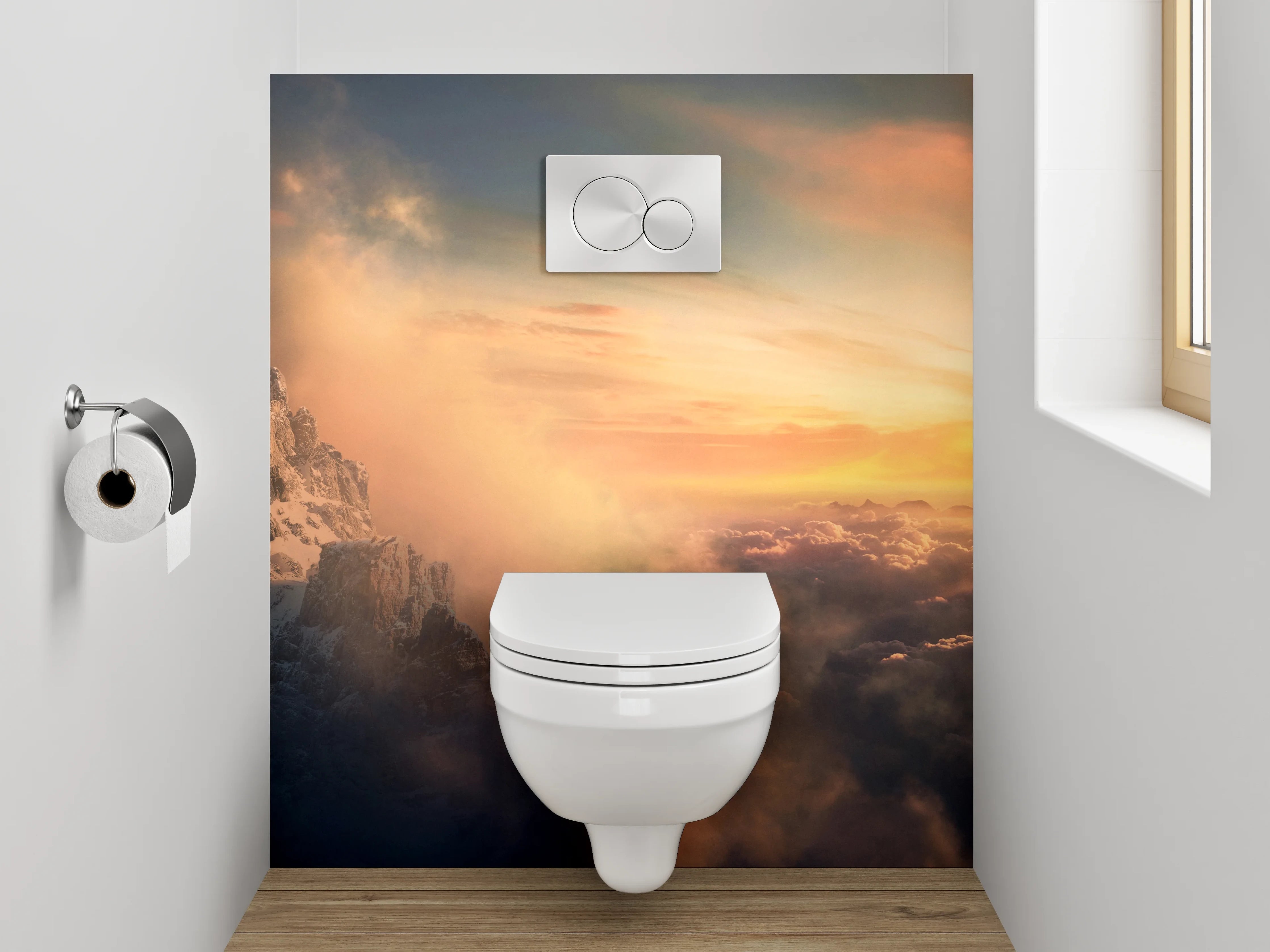 WC-Rückwand - Majestätischer Sonnenaufgang über Berggipfeln