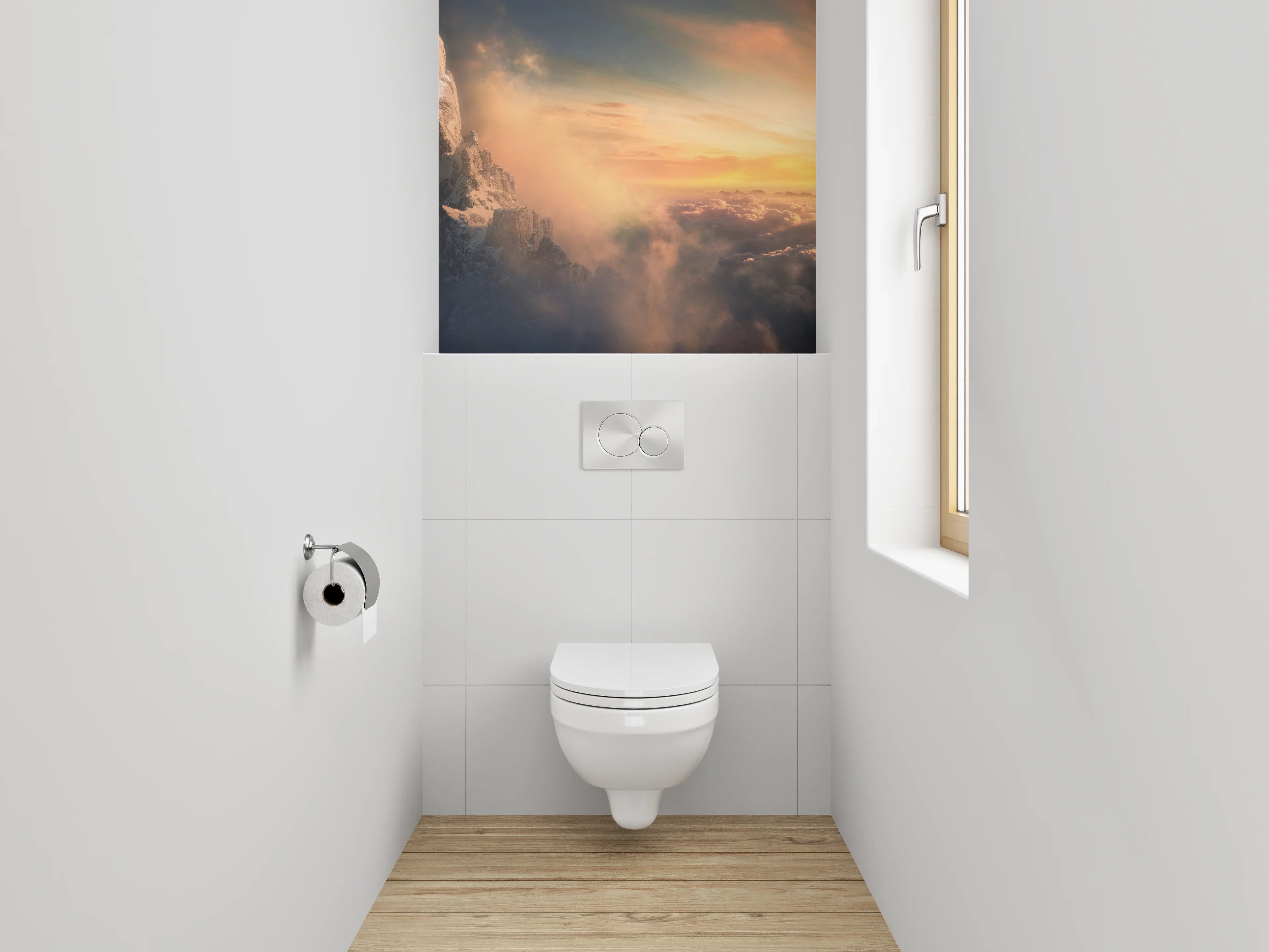 WC-Rückwand - Majestätischer Sonnenaufgang über Berggipfeln