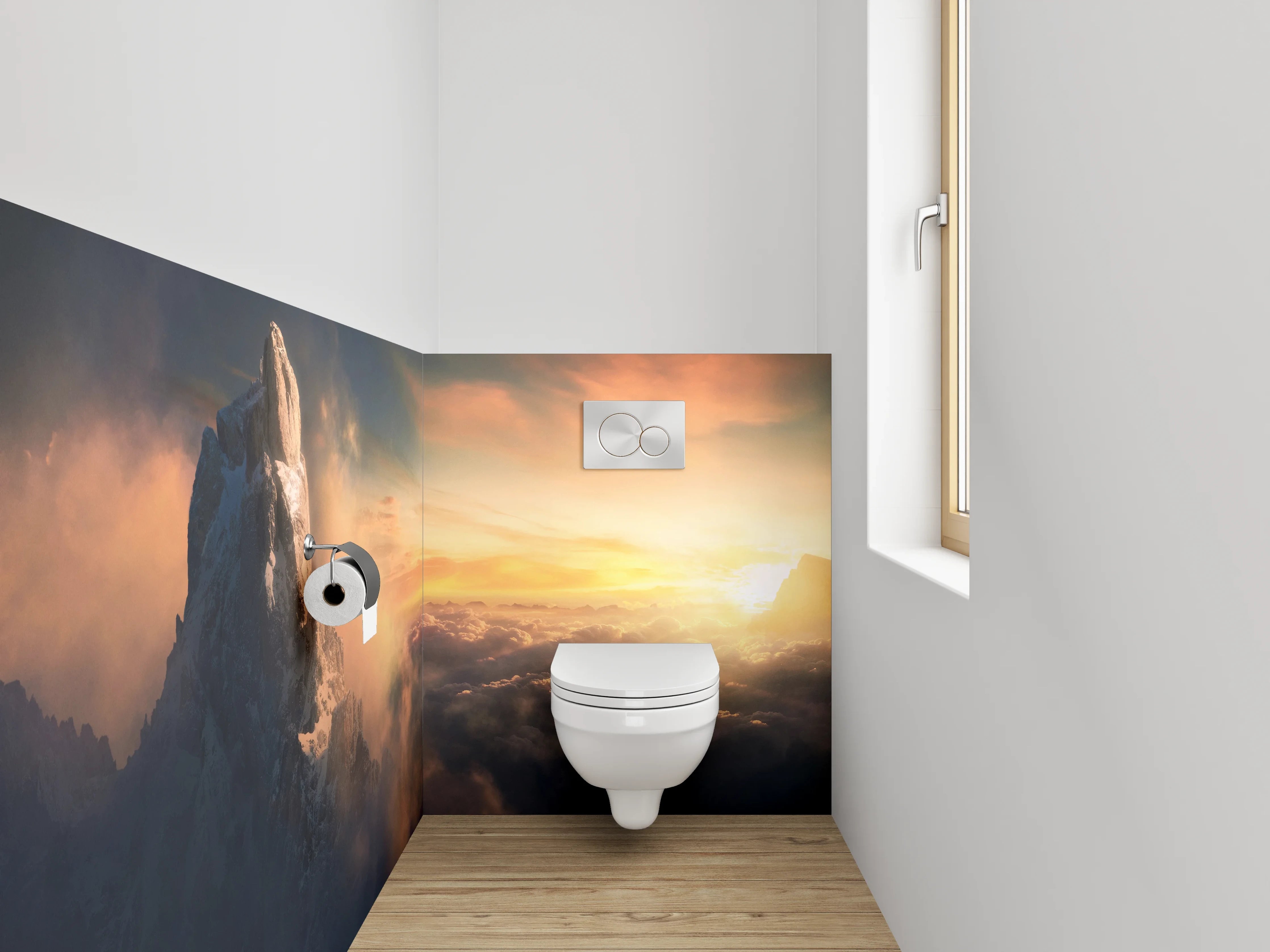 WC-Rückwand - Majestätischer Sonnenaufgang über Berggipfeln