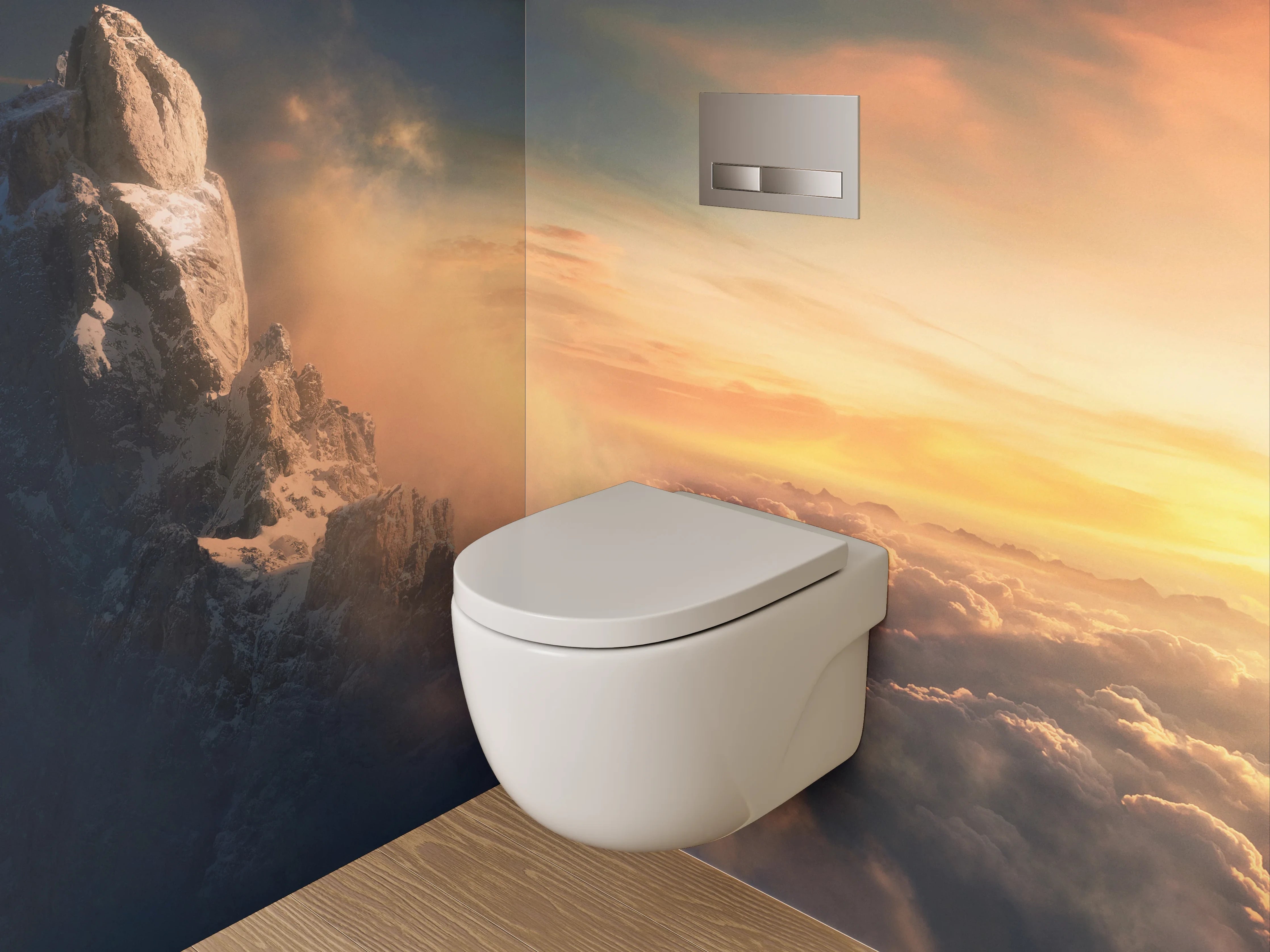 WC-Rückwand - Majestätischer Sonnenaufgang über Berggipfeln