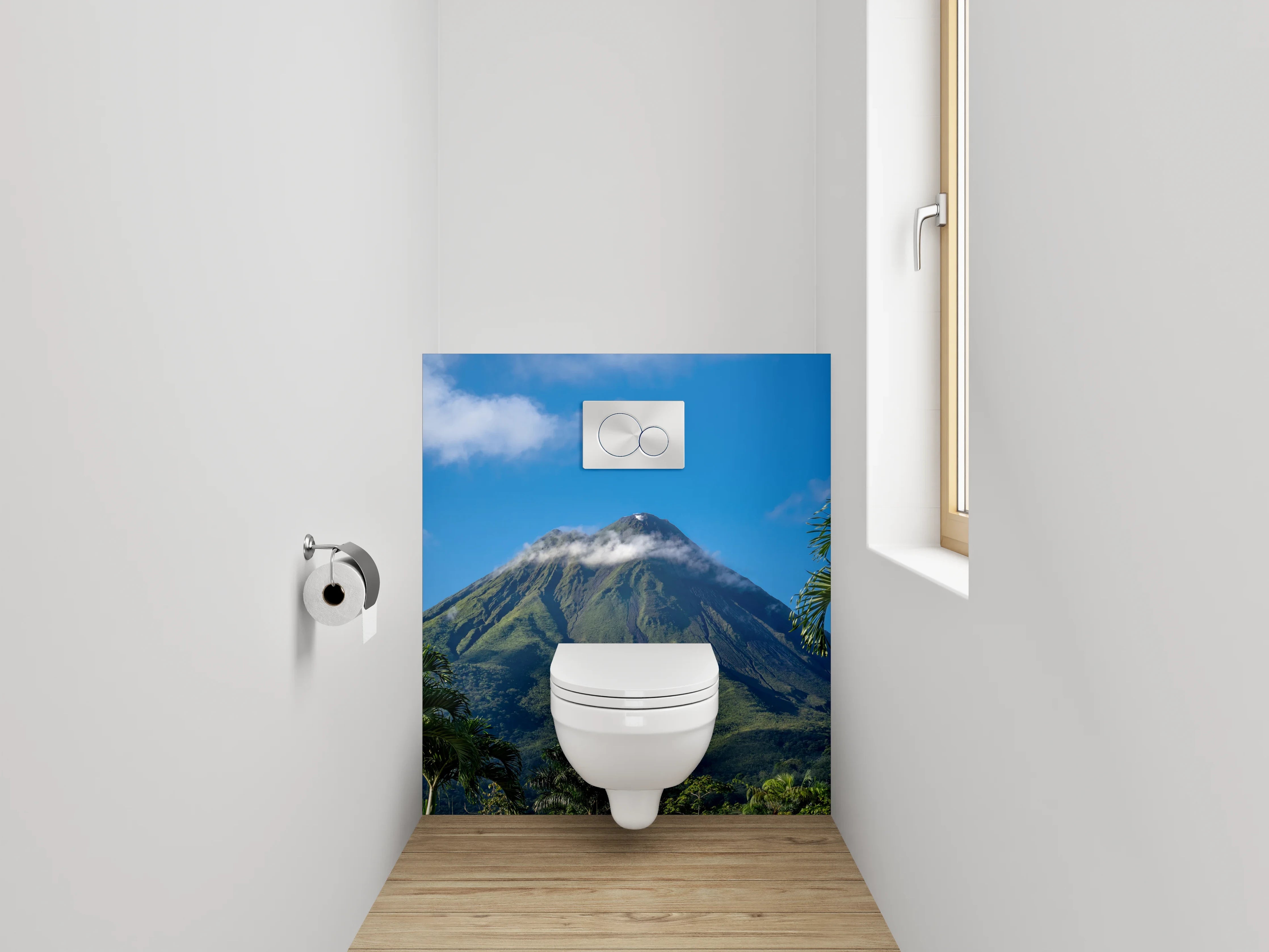WC-Rückwand - Majestätischer Vulkan mit tropischem Grün