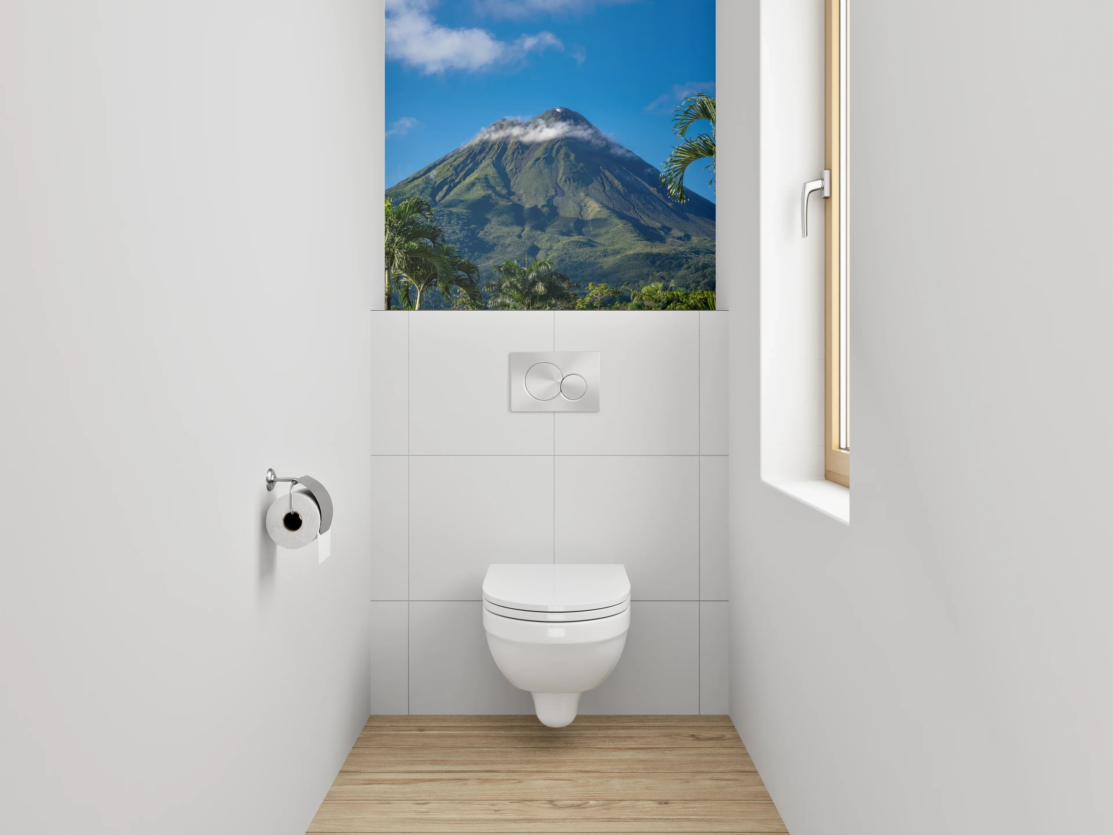 WC-Rückwand - Majestätischer Vulkan mit tropischem Grün