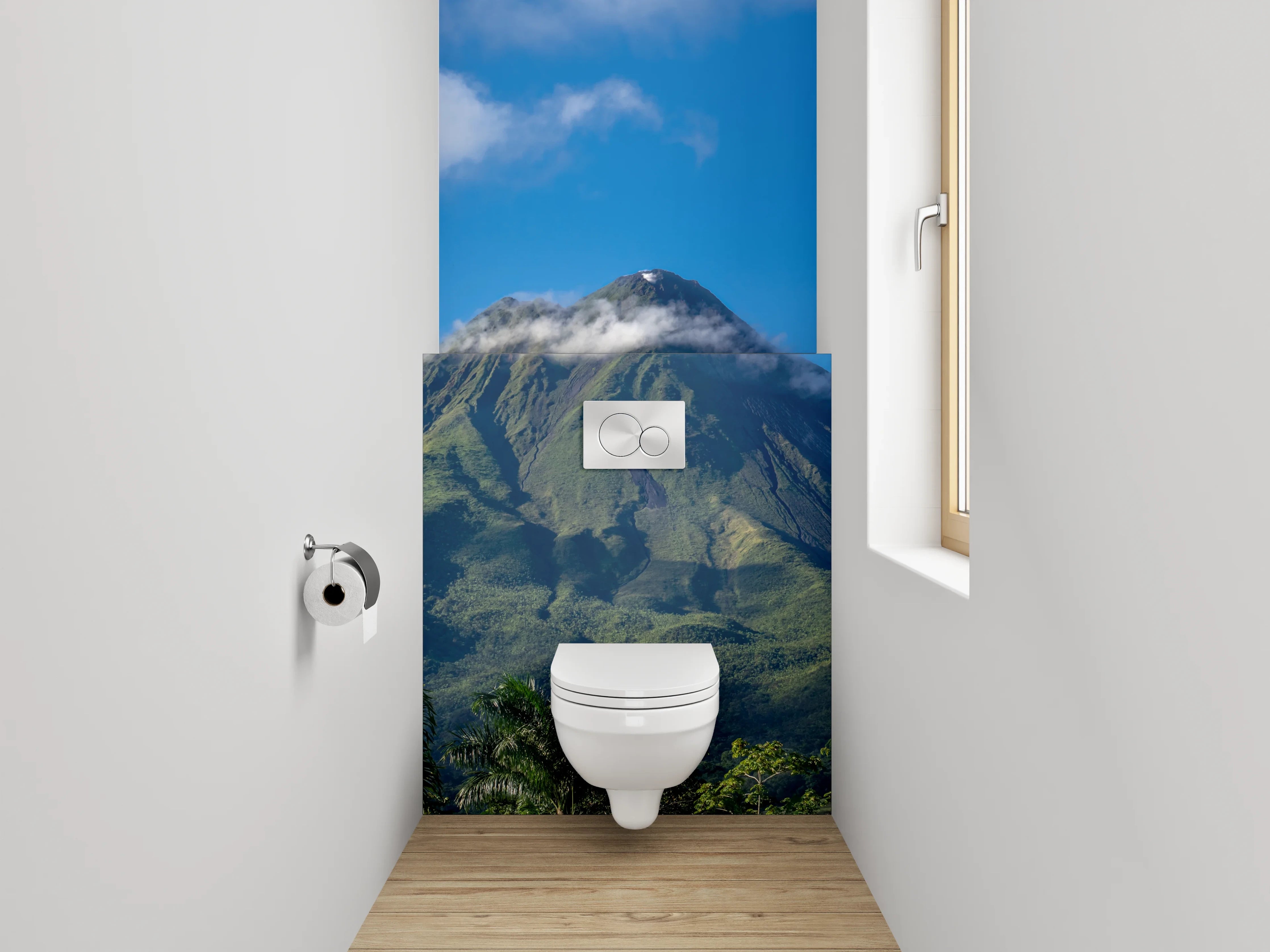 WC-Rückwand - Majestätischer Vulkan mit tropischem Grün