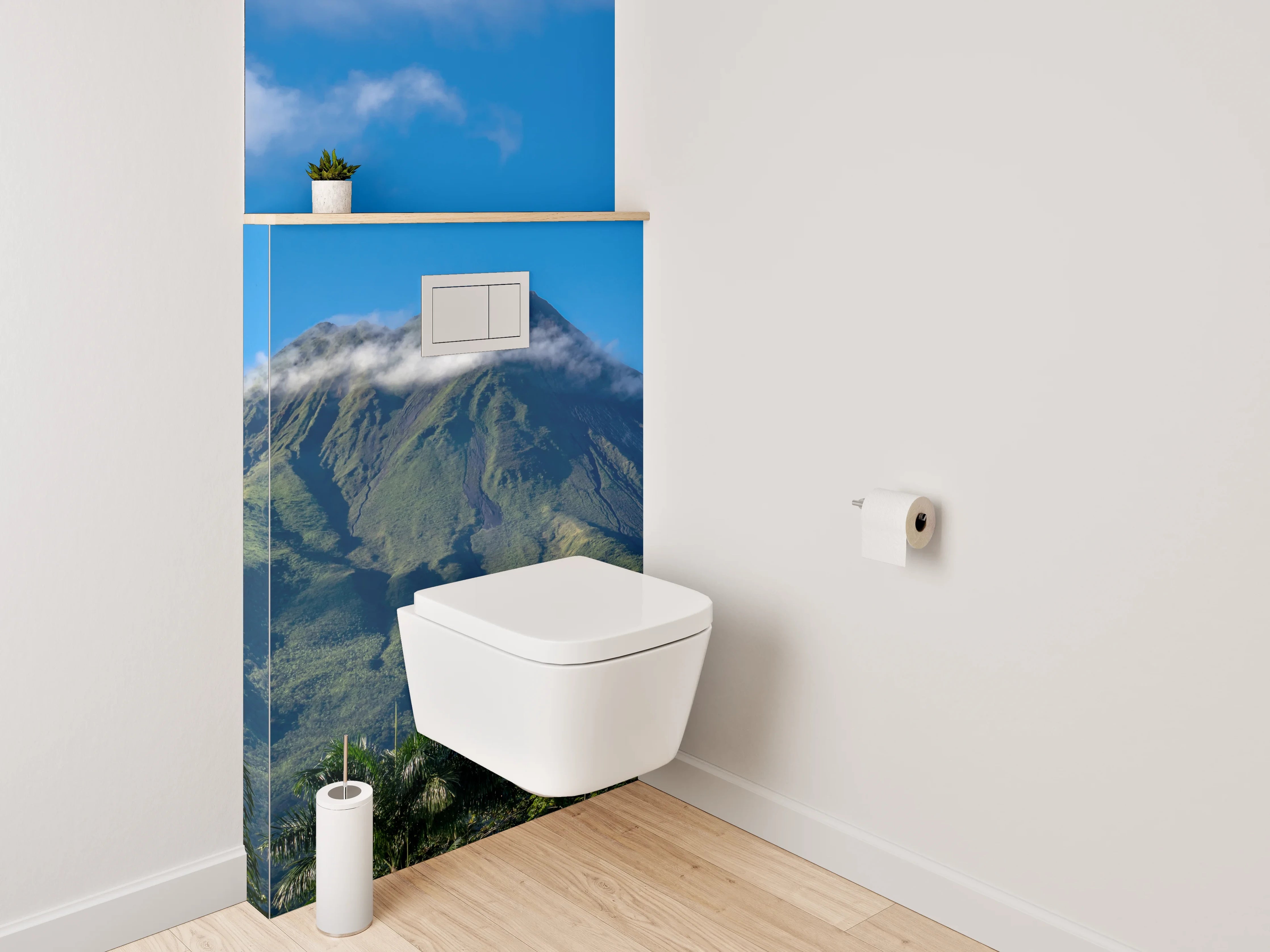 WC-Rückwand - Majestätischer Vulkan mit tropischem Grün