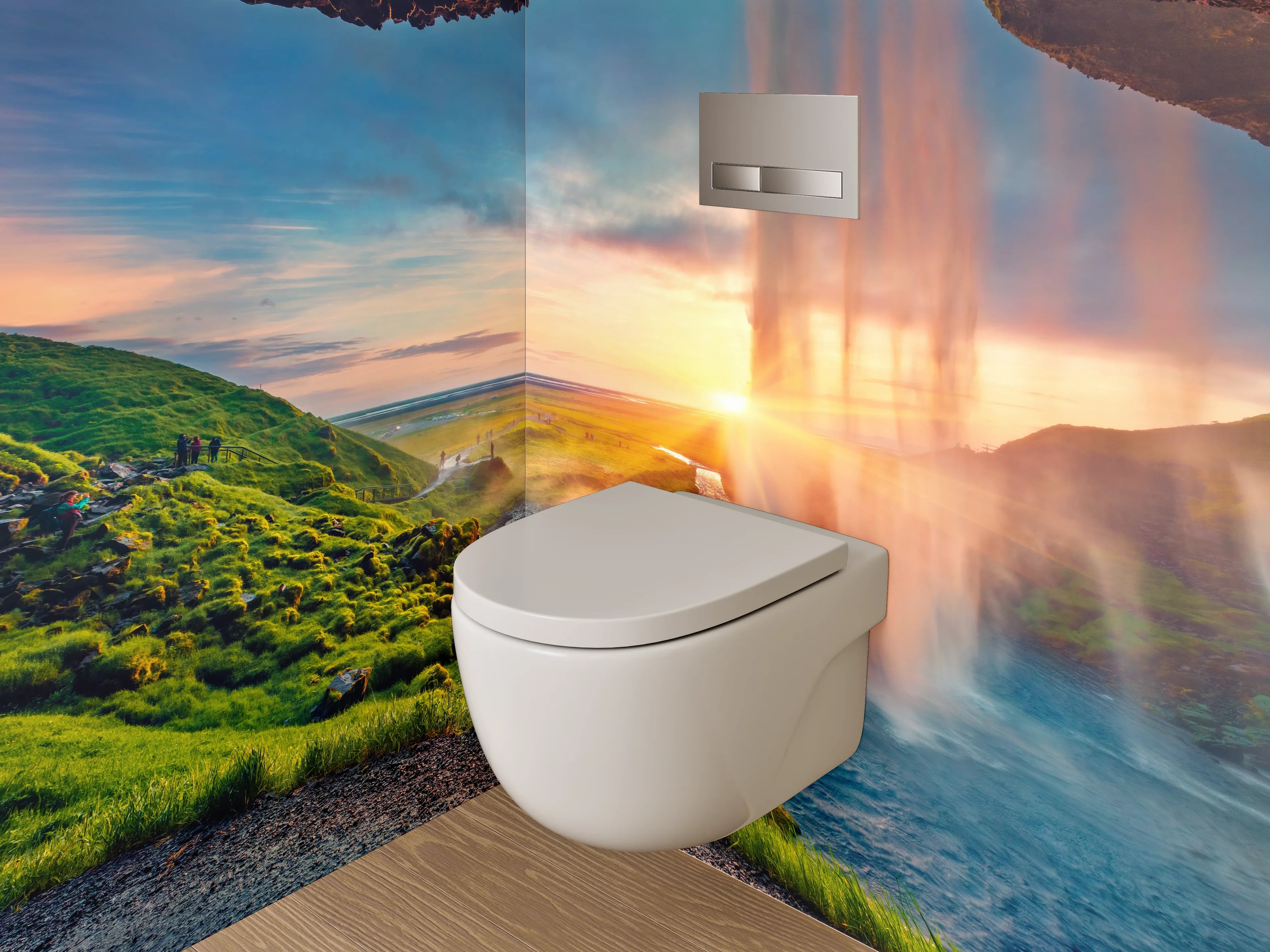 WC-Rückwand - Majestätischer Wasserfall Island Panorama