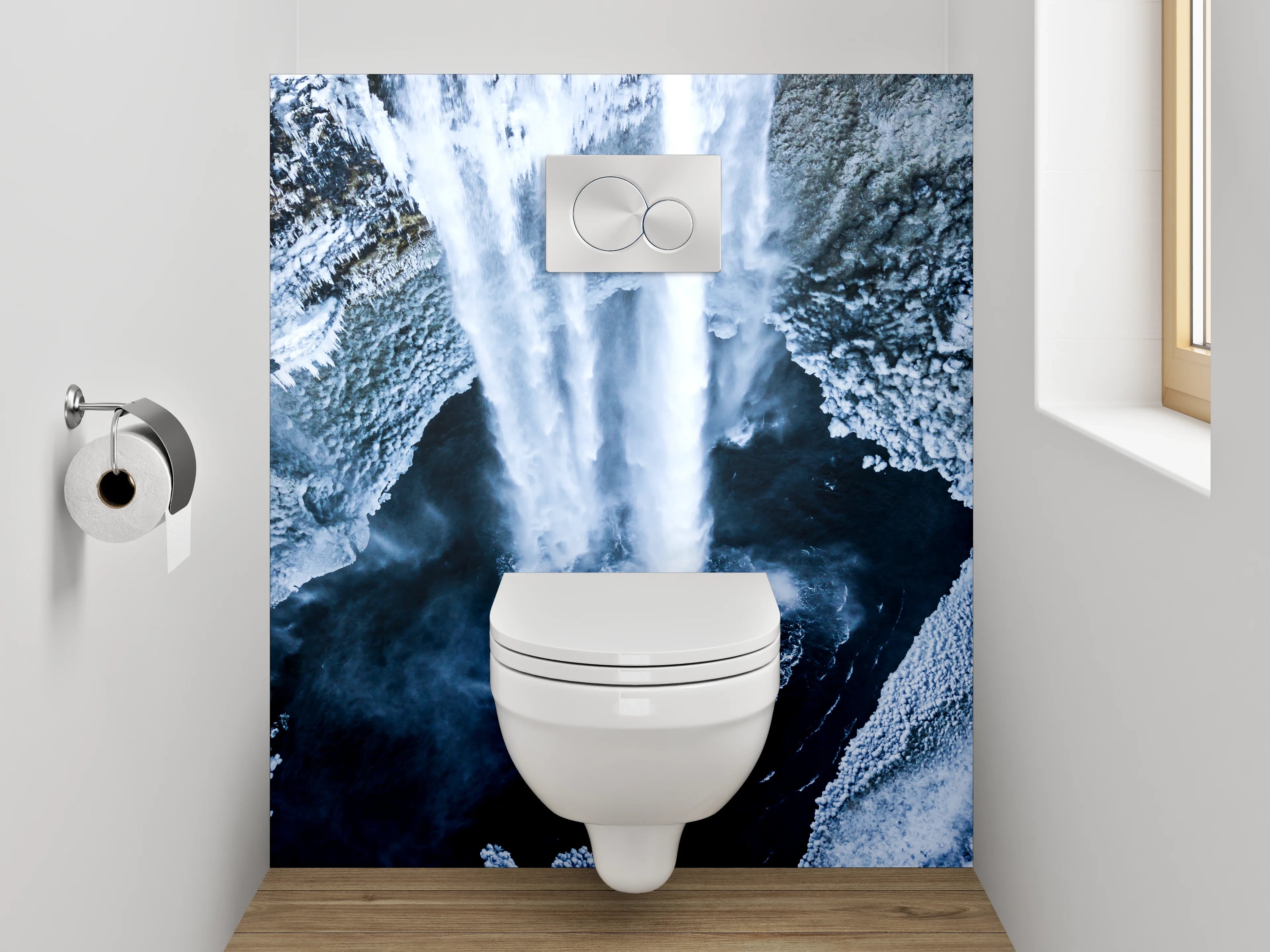 WC-Rückwand - Majestätischer Wasserfall aus der Vogelperspektive