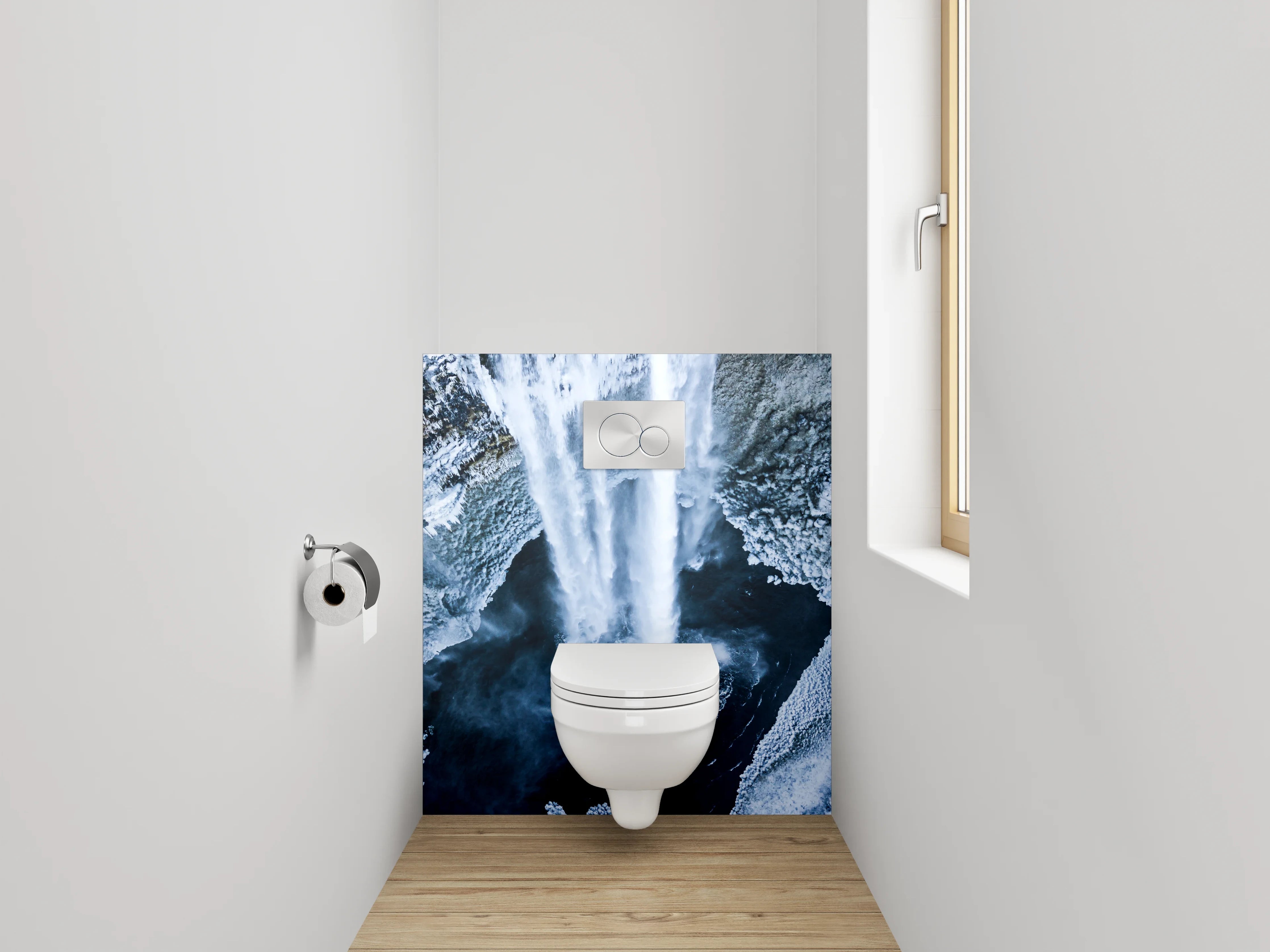 WC-Rückwand - Majestätischer Wasserfall aus der Vogelperspektive