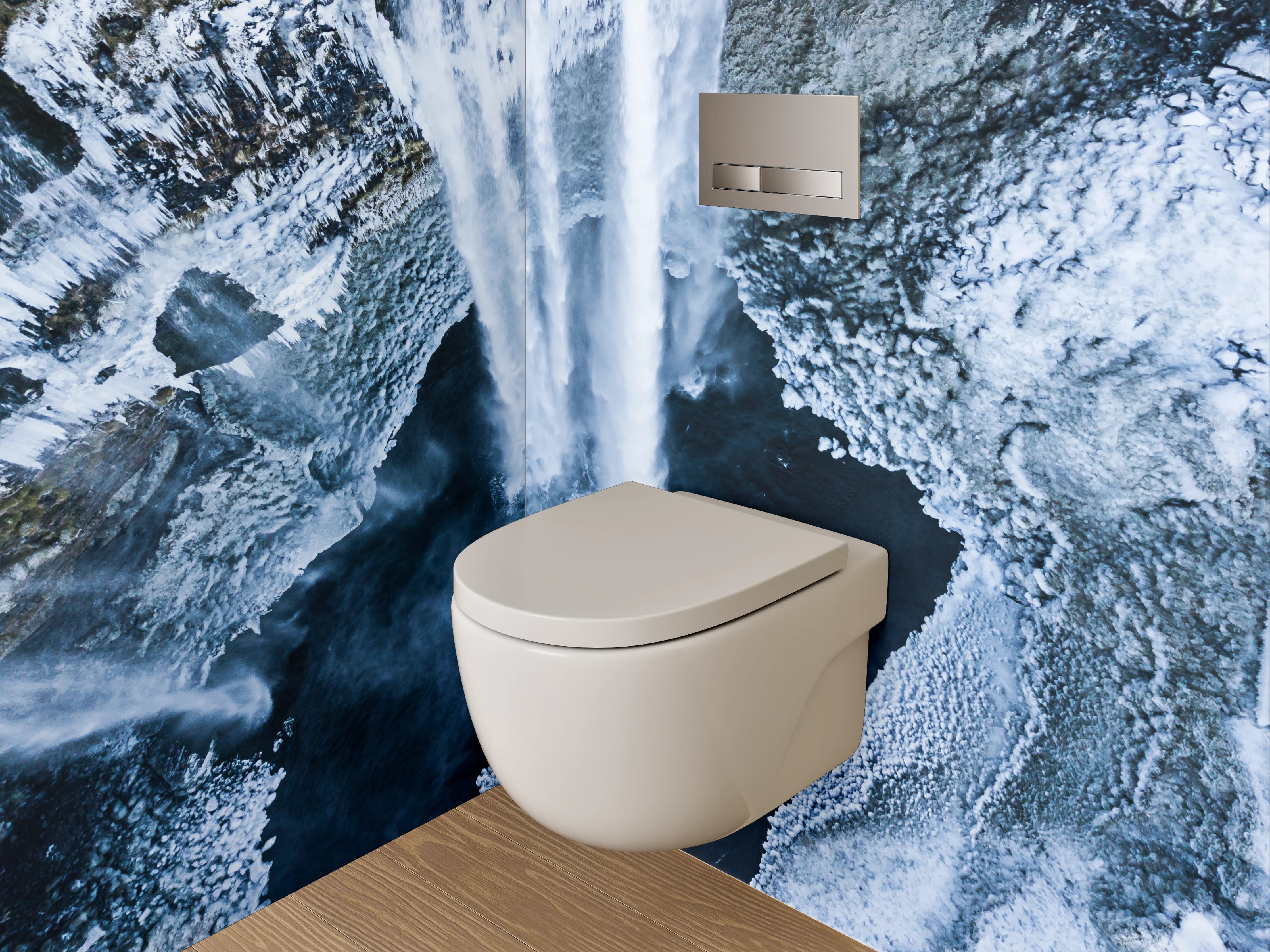 WC-Rückwand - Majestätischer Wasserfall aus der Vogelperspektive