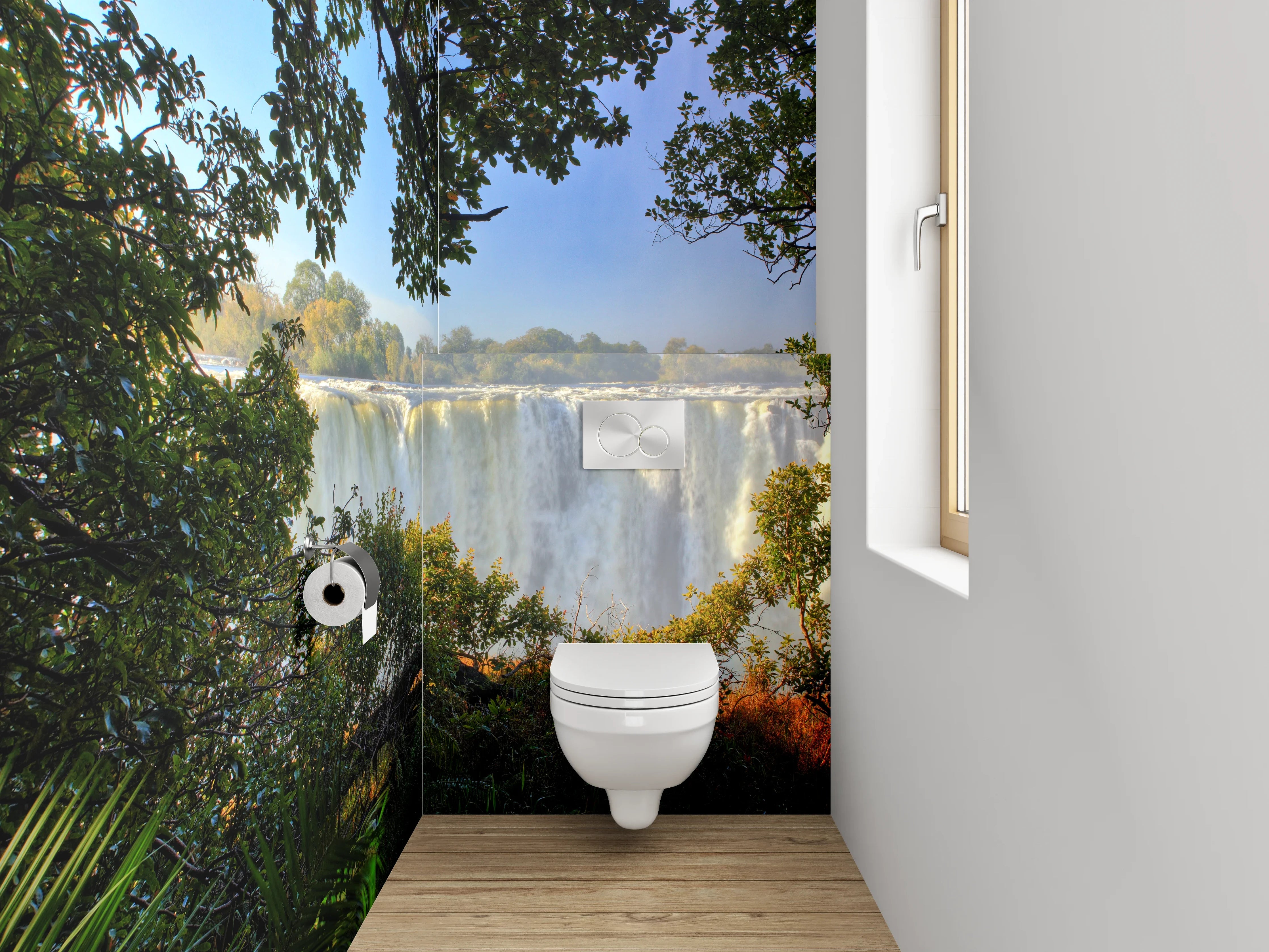 WC-Rückwand - Majestätischer Wasserfall im Dschungel