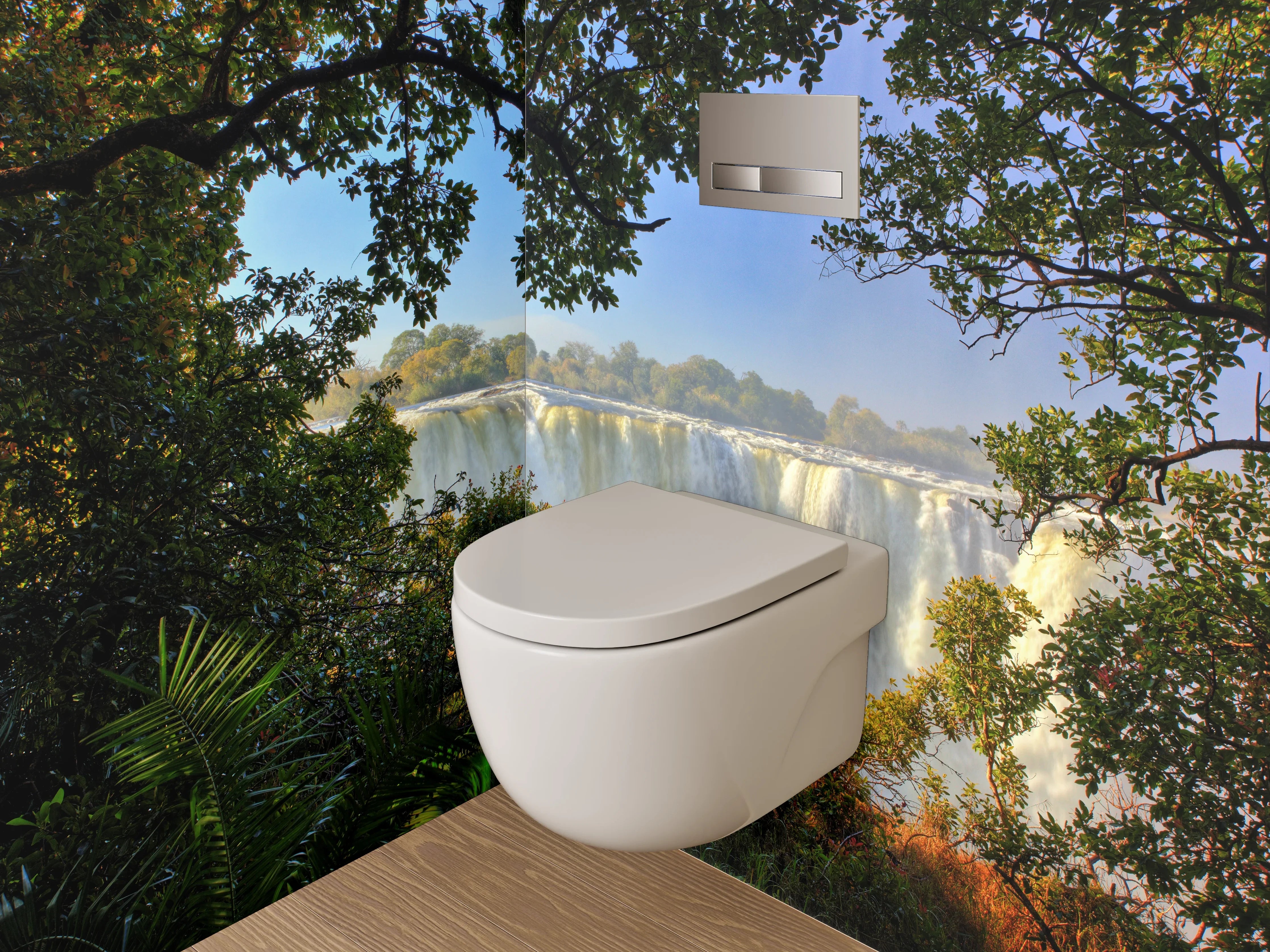 WC-Rückwand - Majestätischer Wasserfall im Dschungel