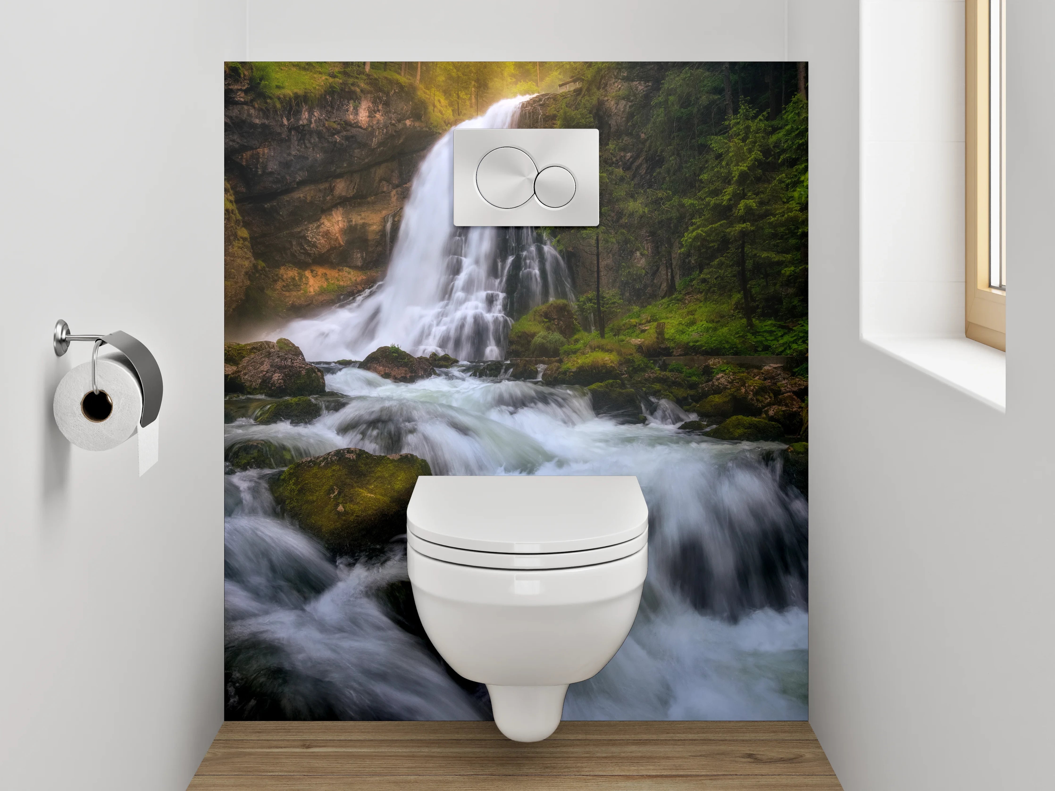 WC-Rückwand - Majestätischer Wasserfall im Grünen