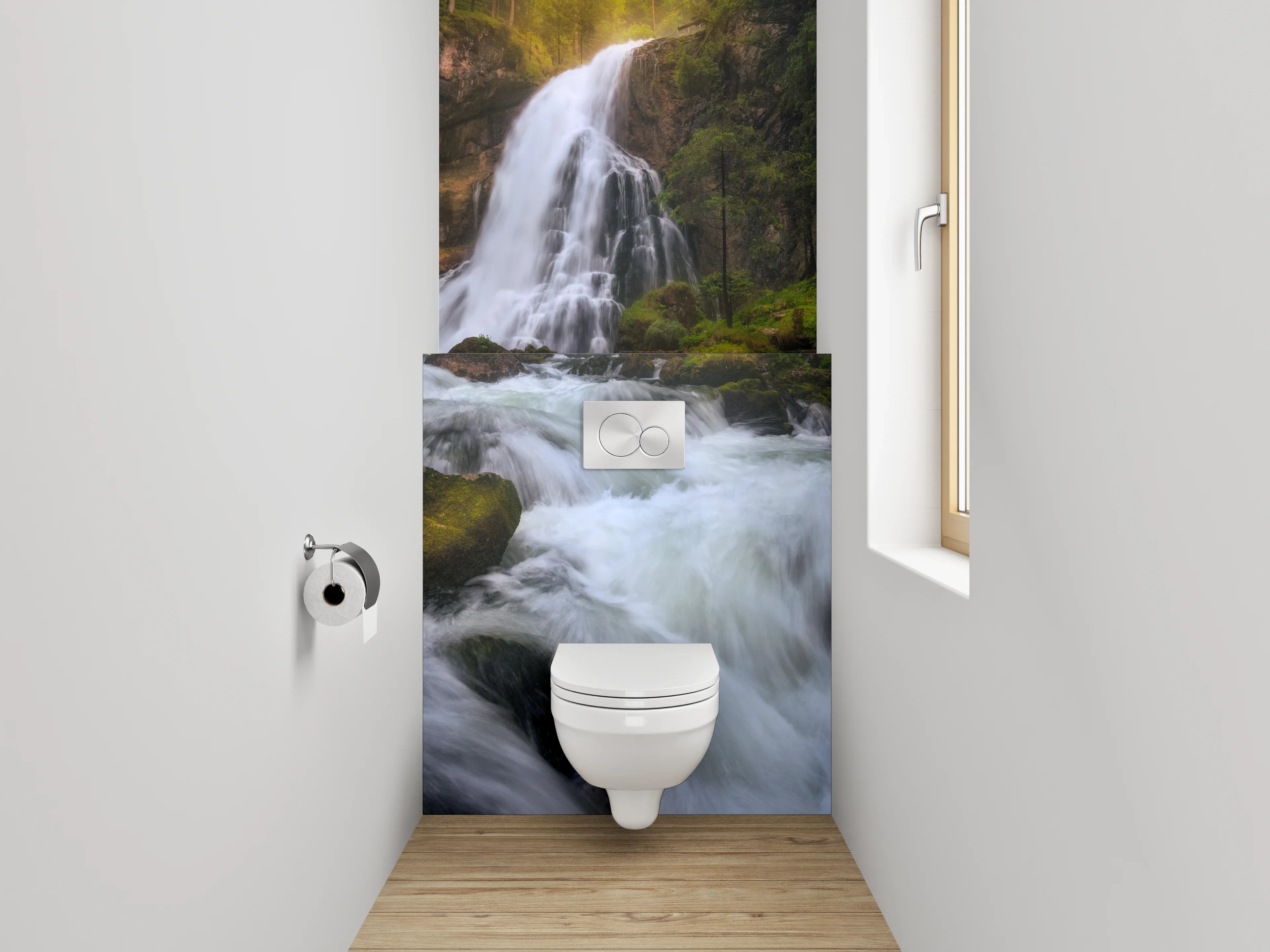 WC-Rückwand - Majestätischer Wasserfall im Grünen
