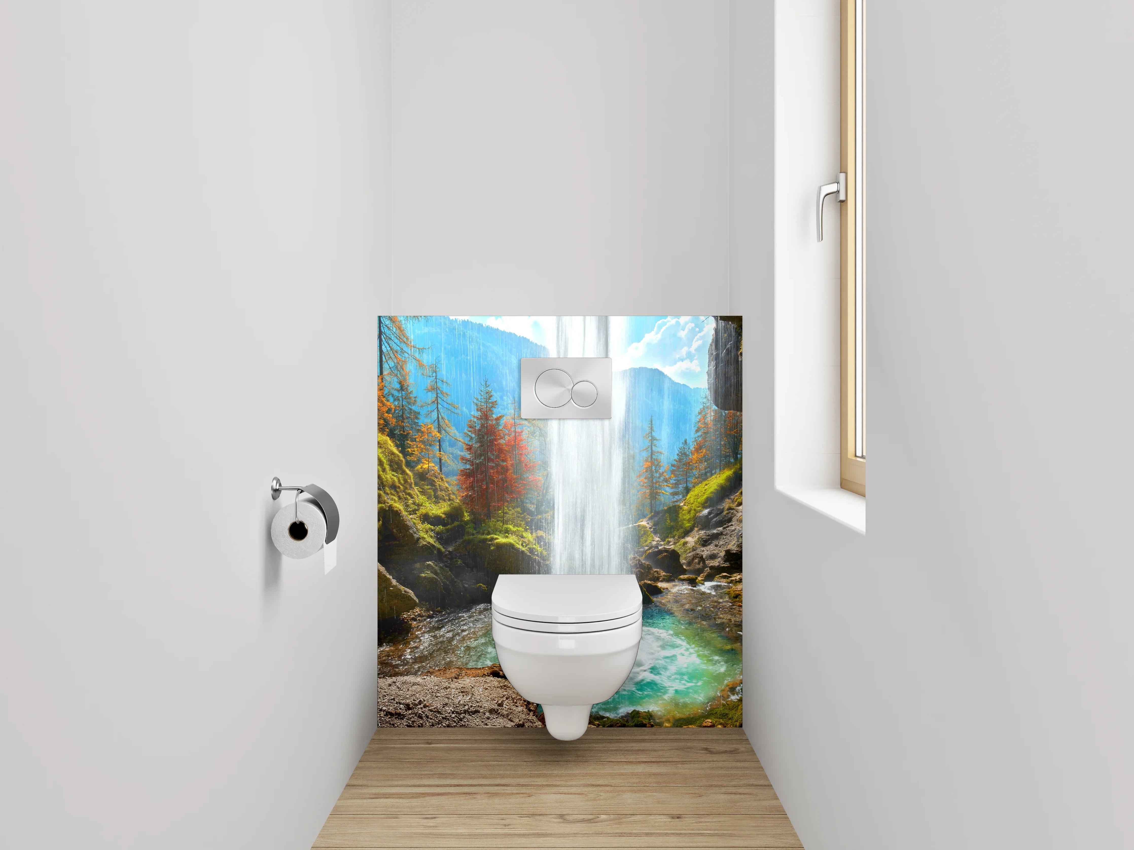WC-Rückwand - Majestätischer Wasserfall im Herbstwald