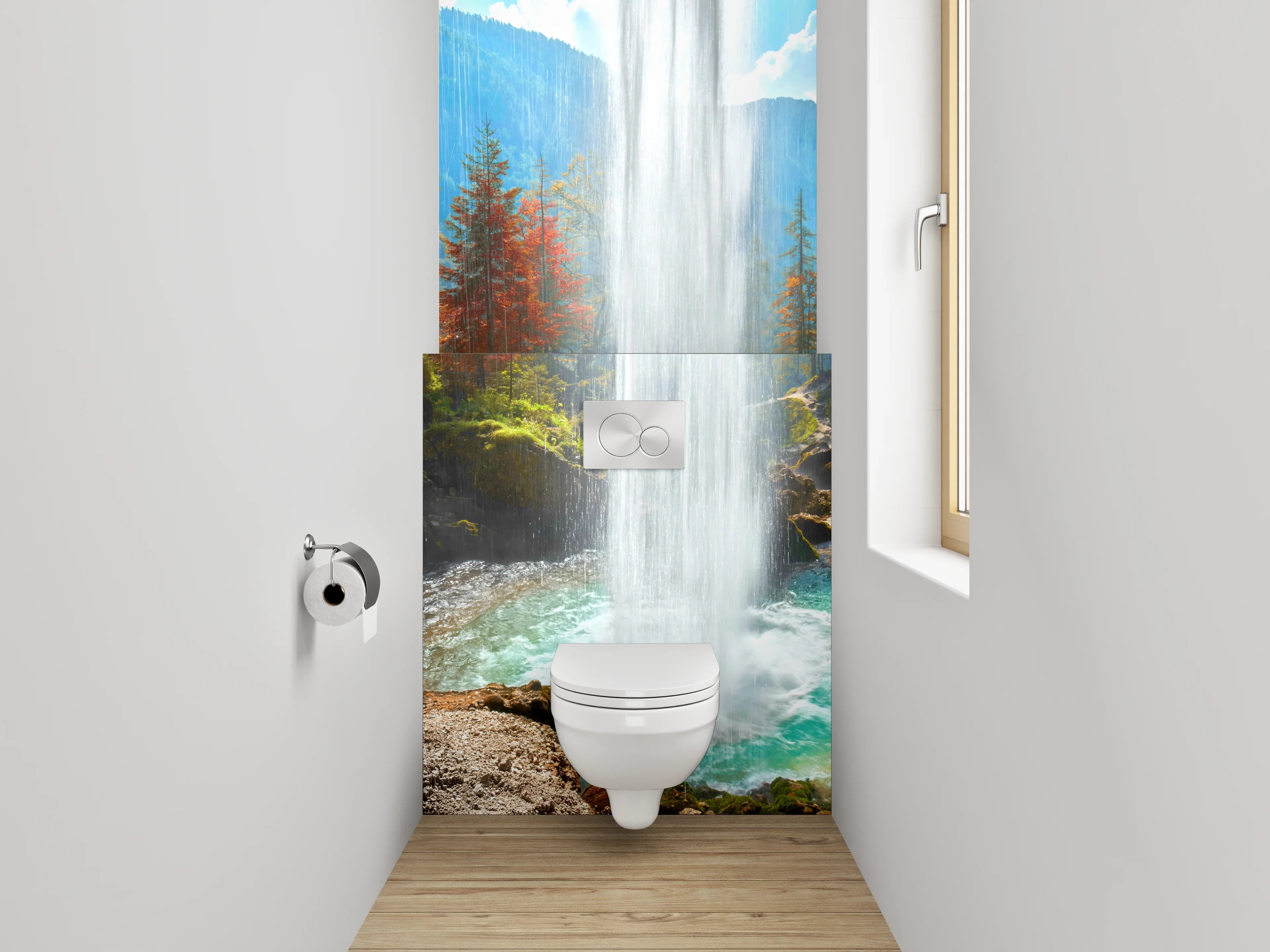 WC-Rückwand - Majestätischer Wasserfall im Herbstwald