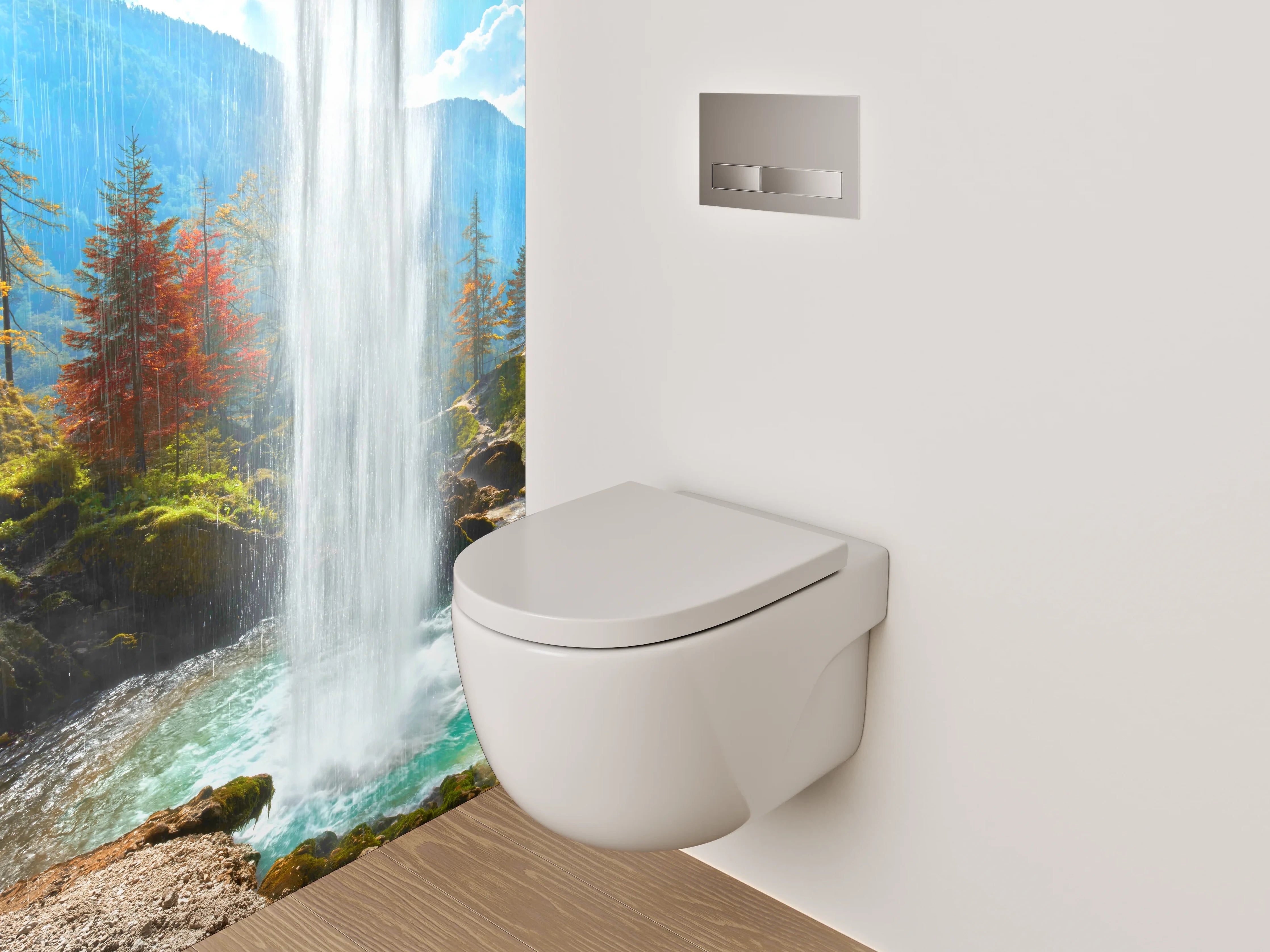 WC-Rückwand - Majestätischer Wasserfall im Herbstwald