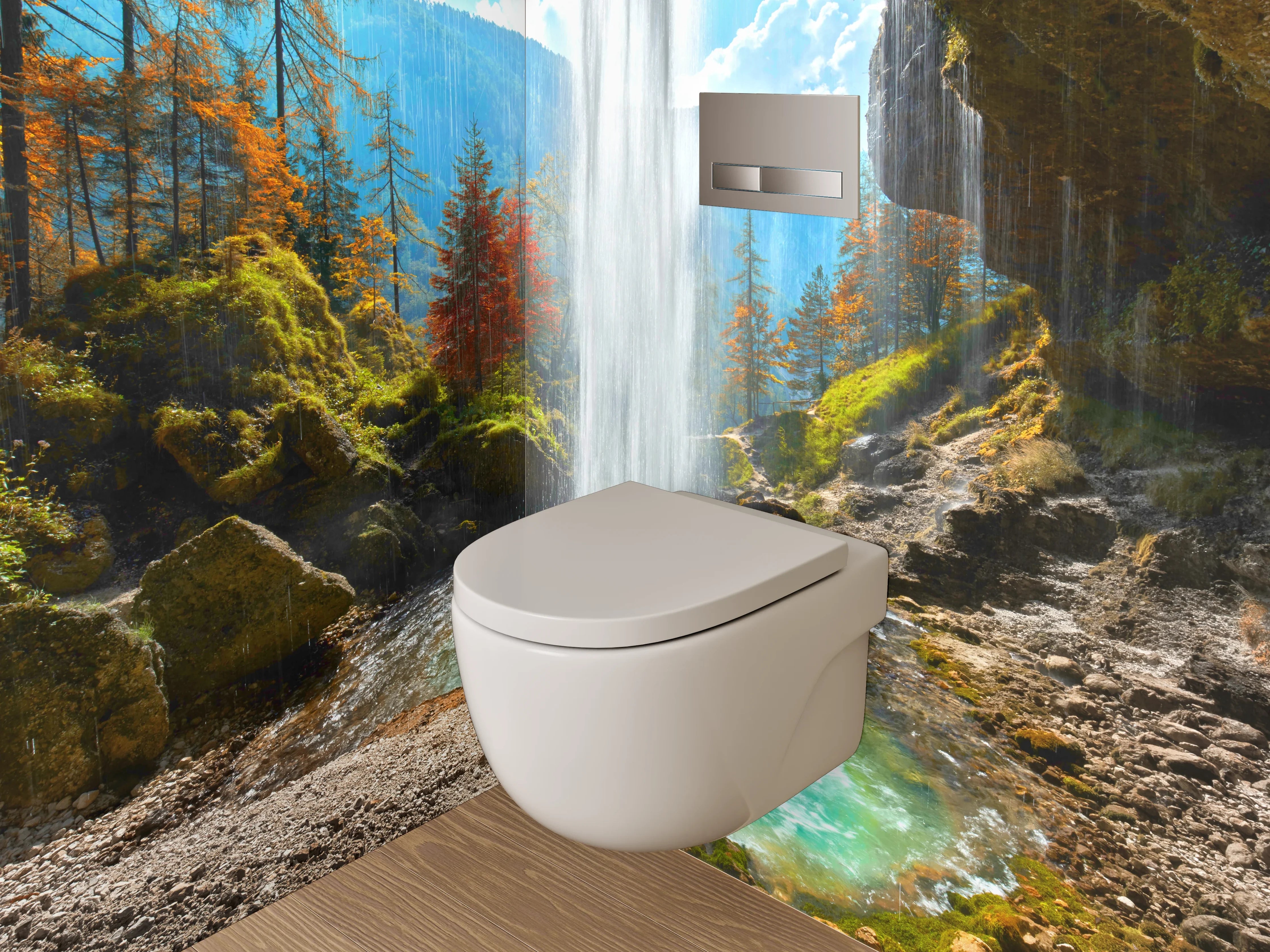 WC-Rückwand - Majestätischer Wasserfall im Herbstwald