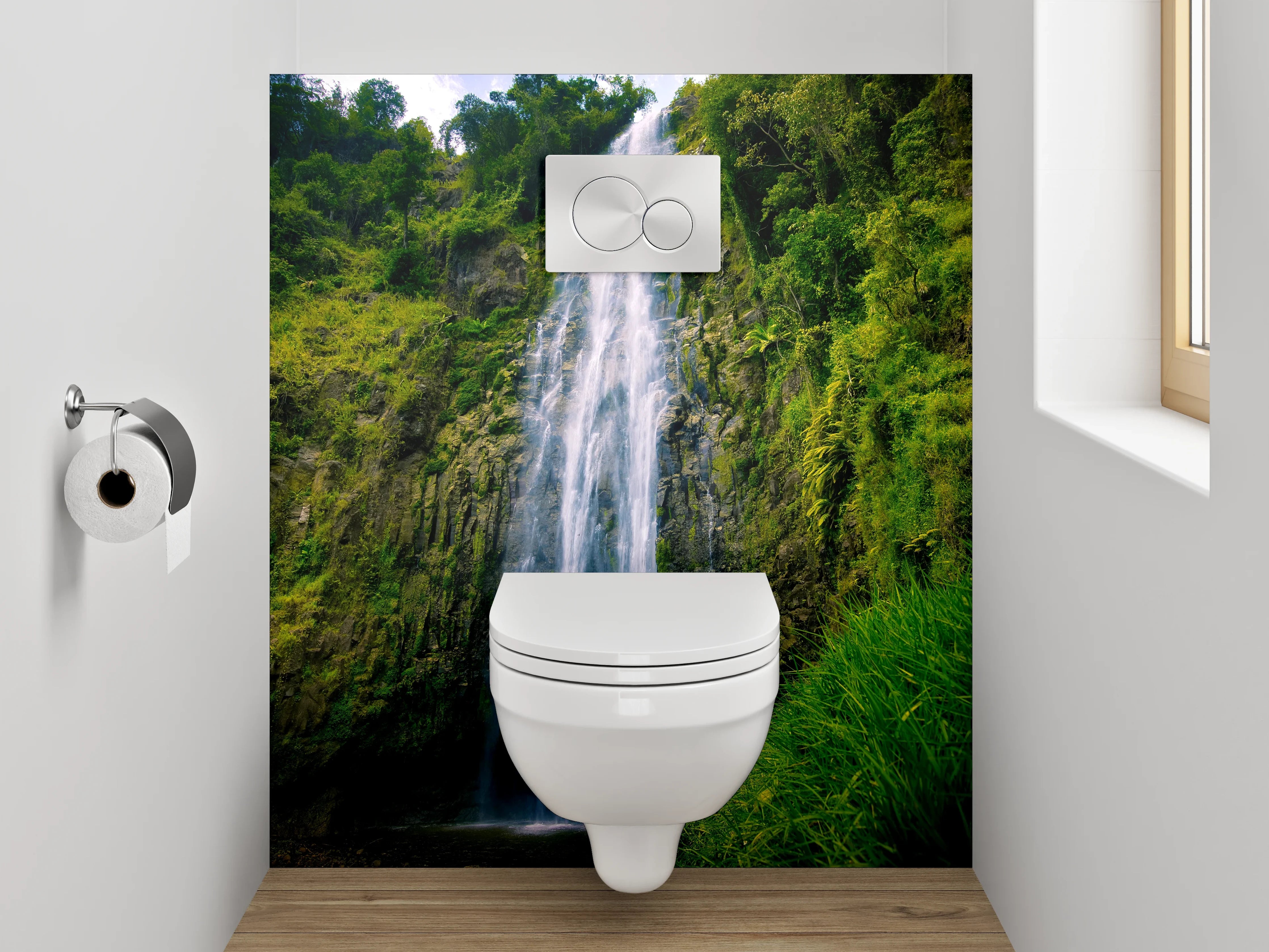 WC-Rückwand - Majestätischer Wasserfall im tropischen Wald