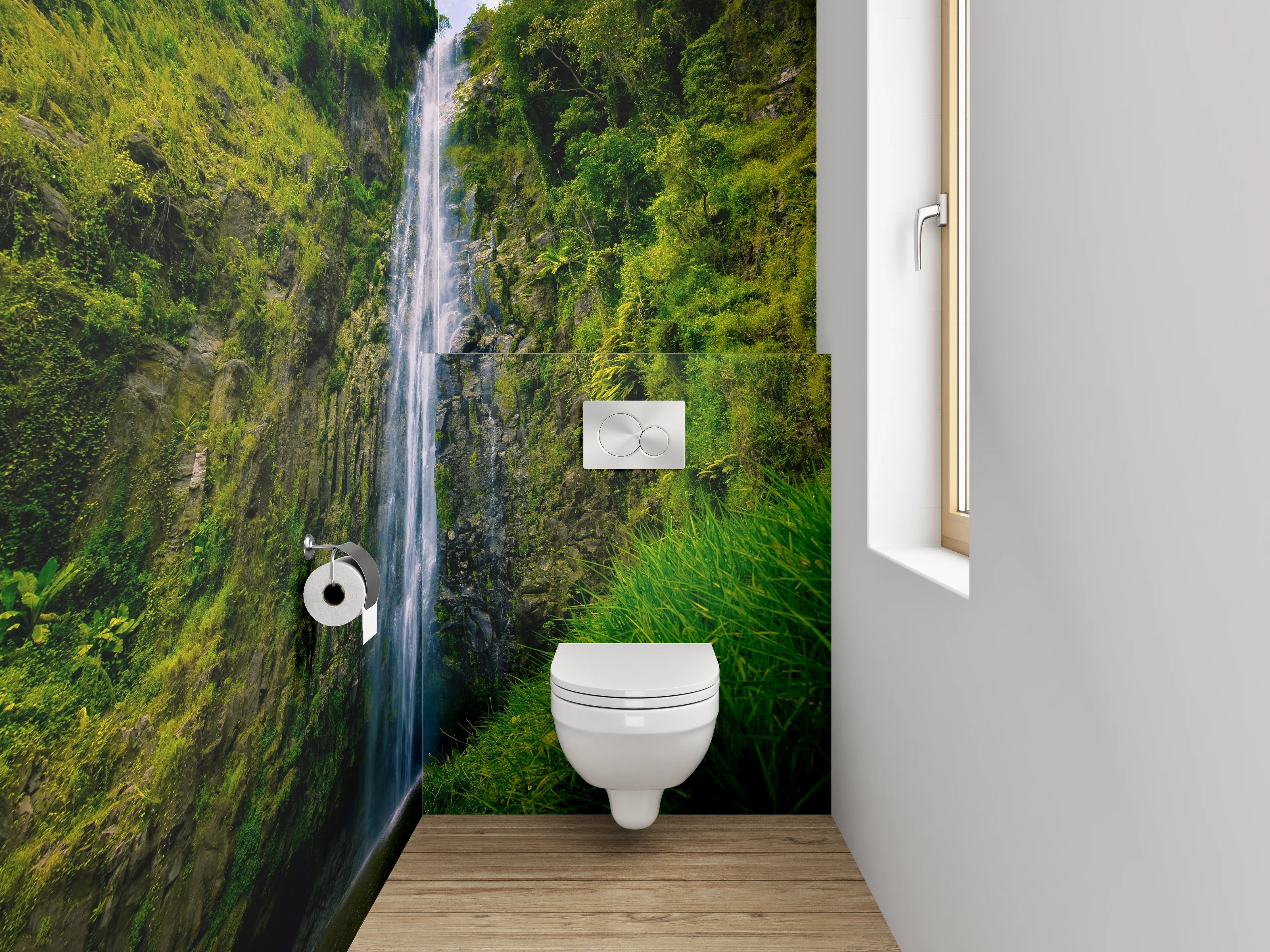 WC-Rückwand - Majestätischer Wasserfall im tropischen Wald