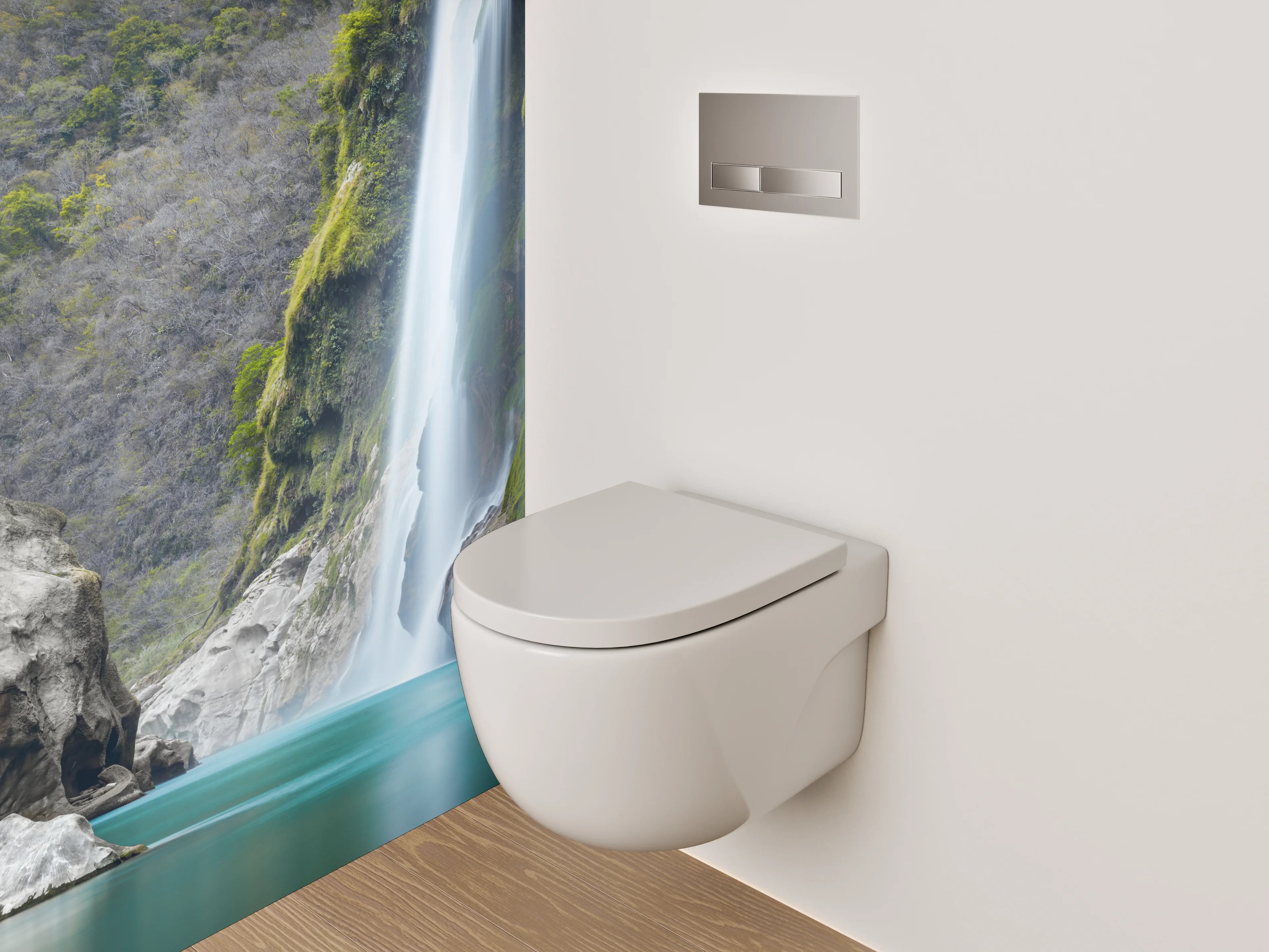 WC-Rückwand - Majestätischer Wasserfall in türkisfarbenem Tal