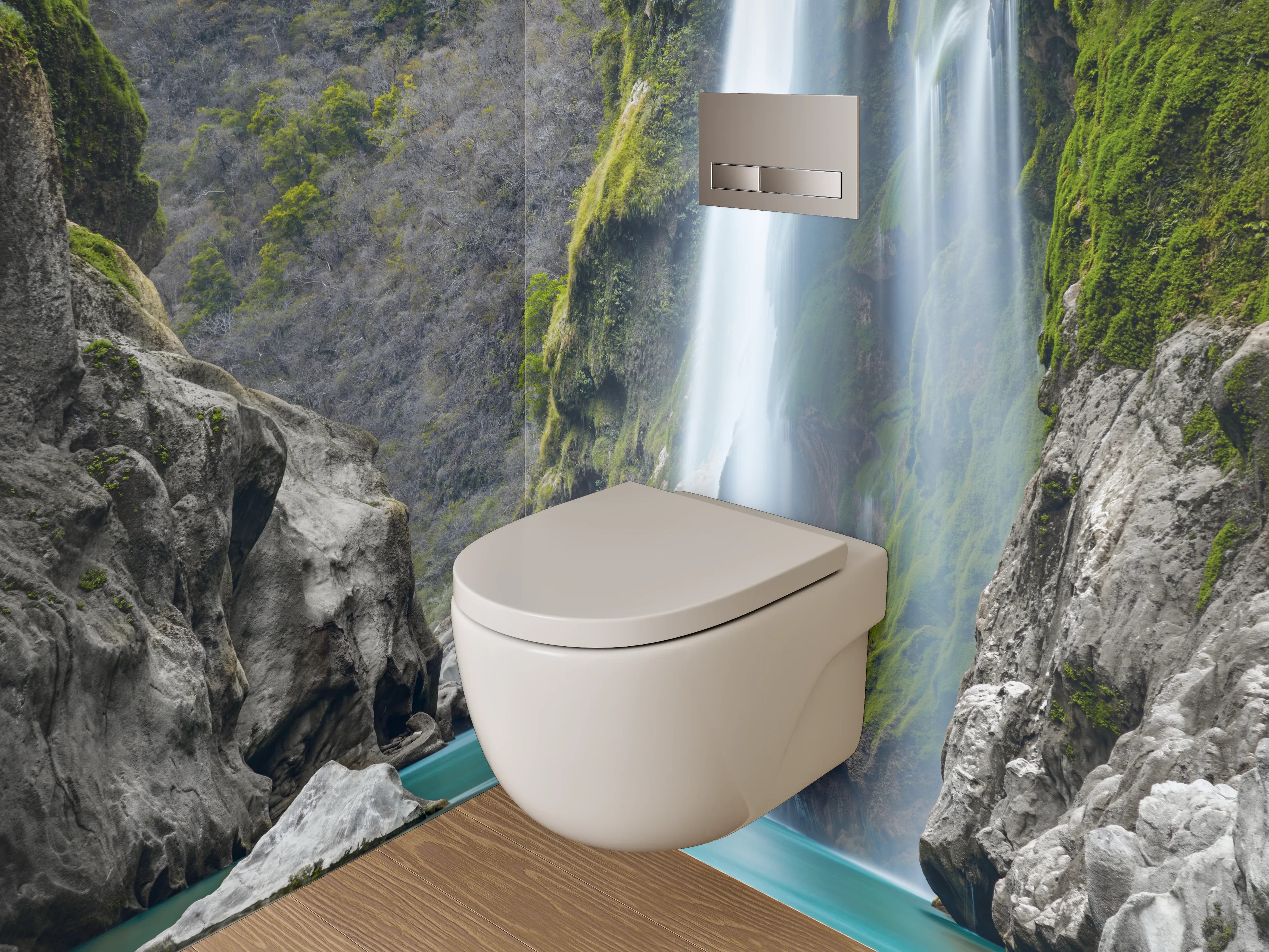 WC-Rückwand - Majestätischer Wasserfall in türkisfarbenem Tal