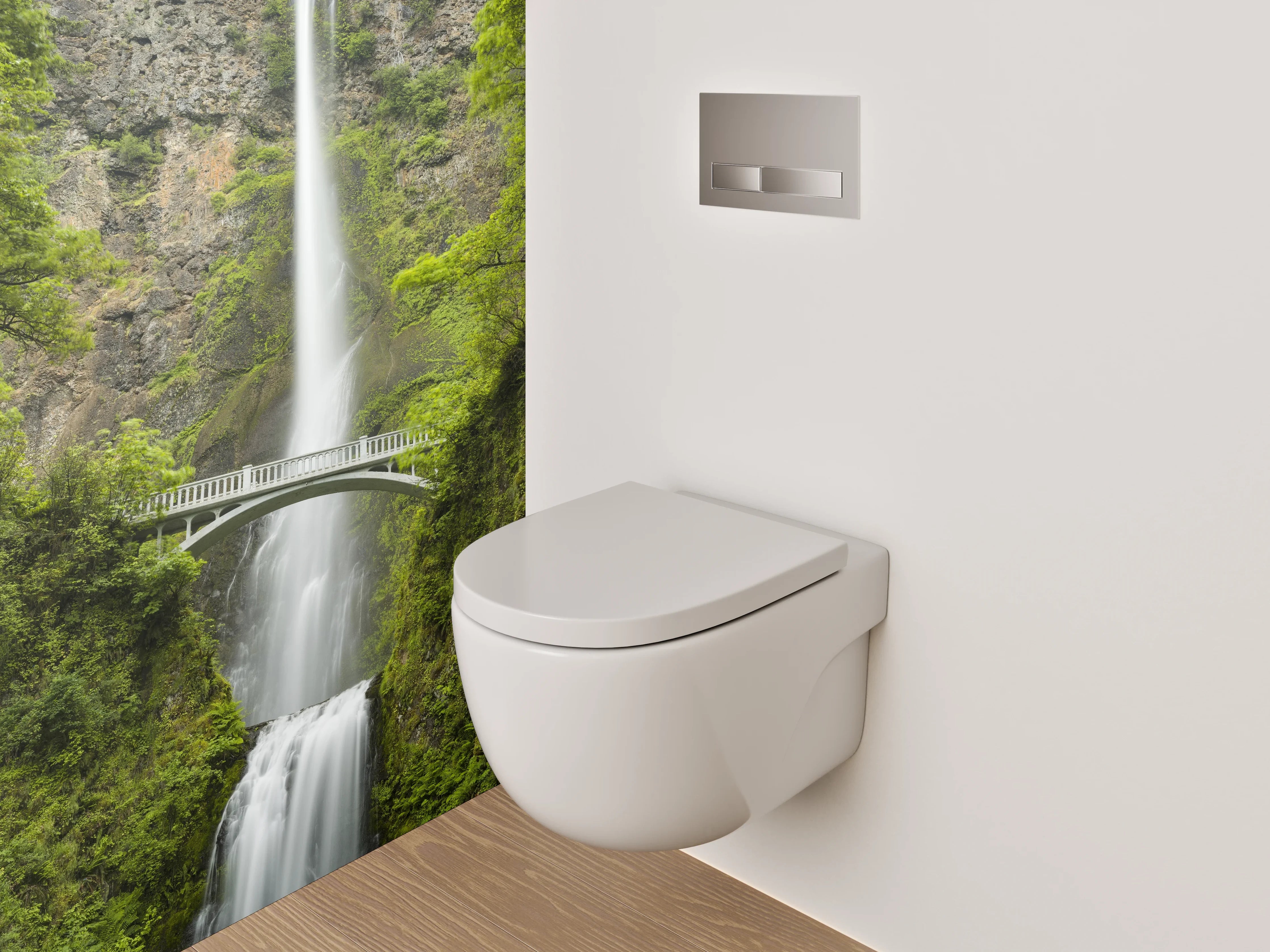 WC-Rückwand - Majestätischer Wasserfall mit Brücke