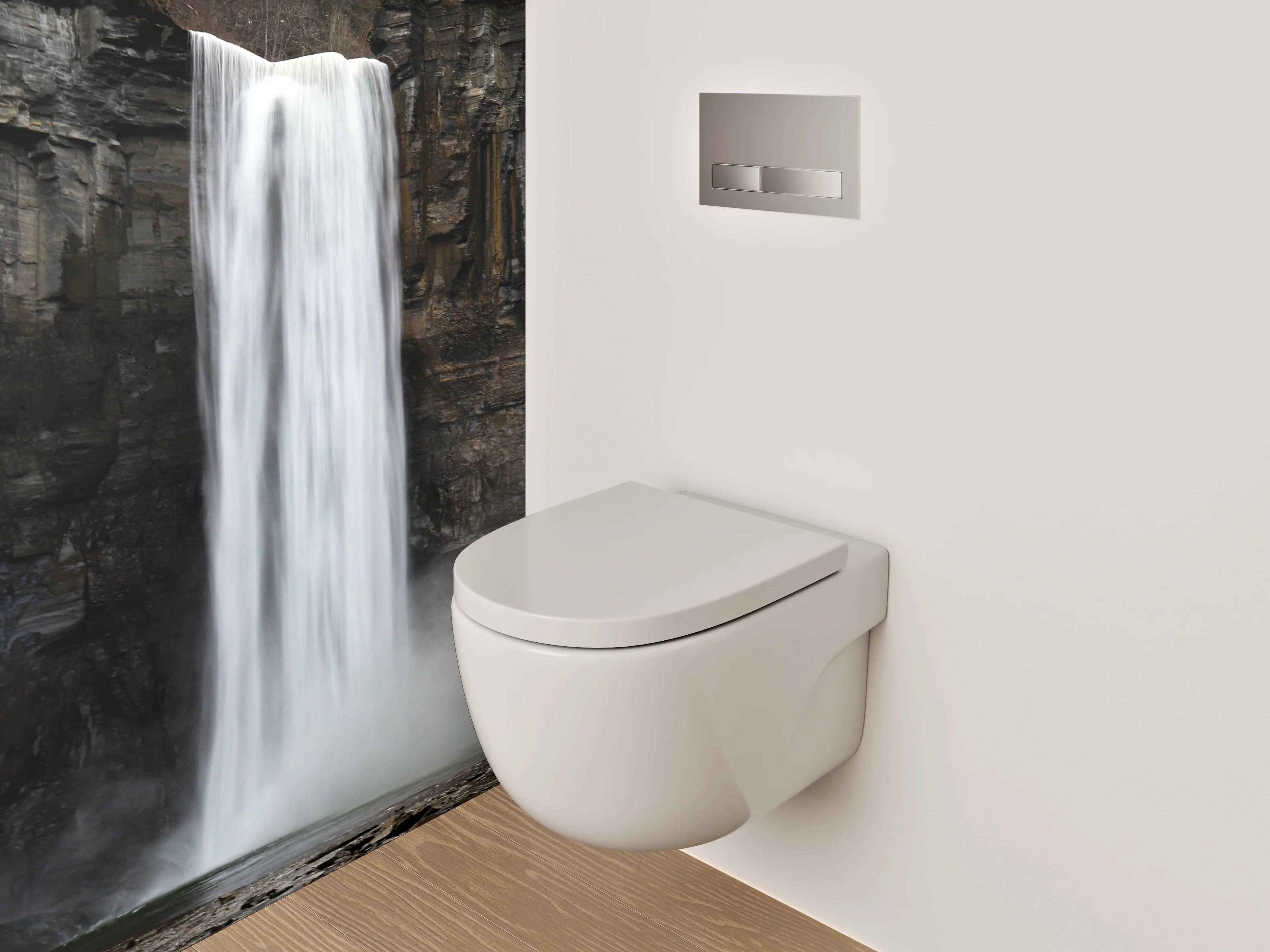 WC-Rückwand - Majestätischer Wasserfall vor Felswand