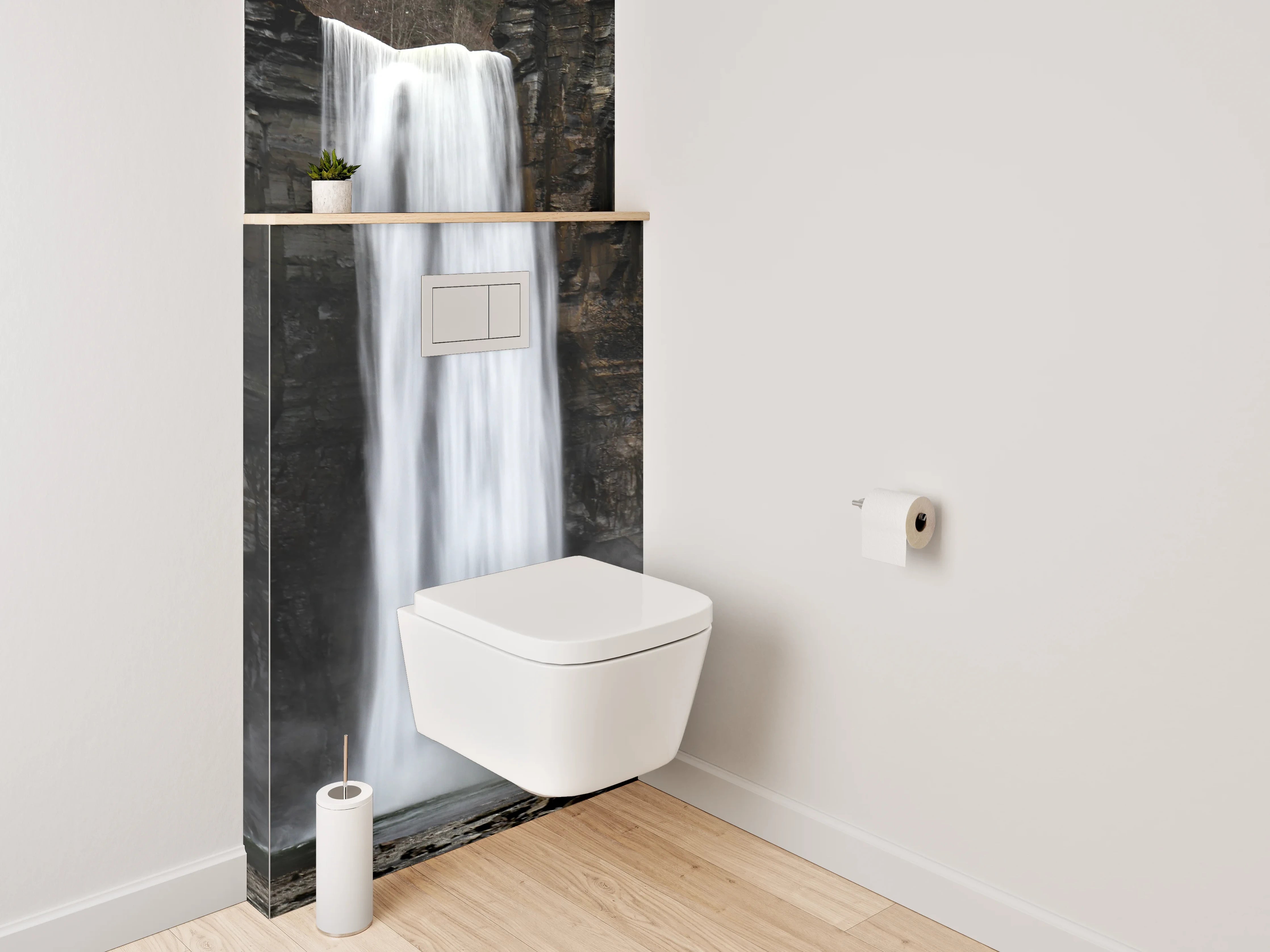 WC-Rückwand - Majestätischer Wasserfall vor Felswand