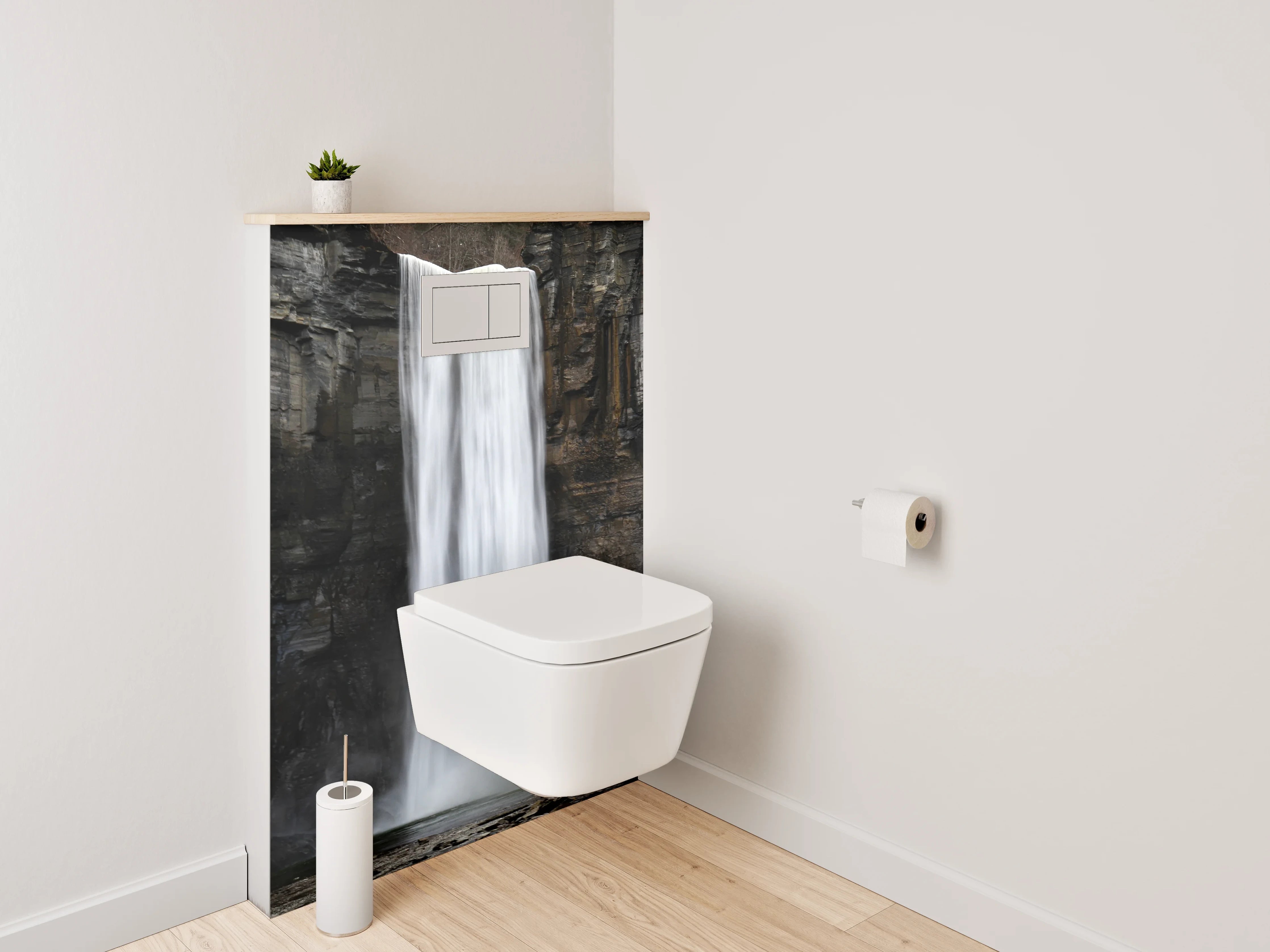 WC-Rückwand - Majestätischer Wasserfall vor Felswand