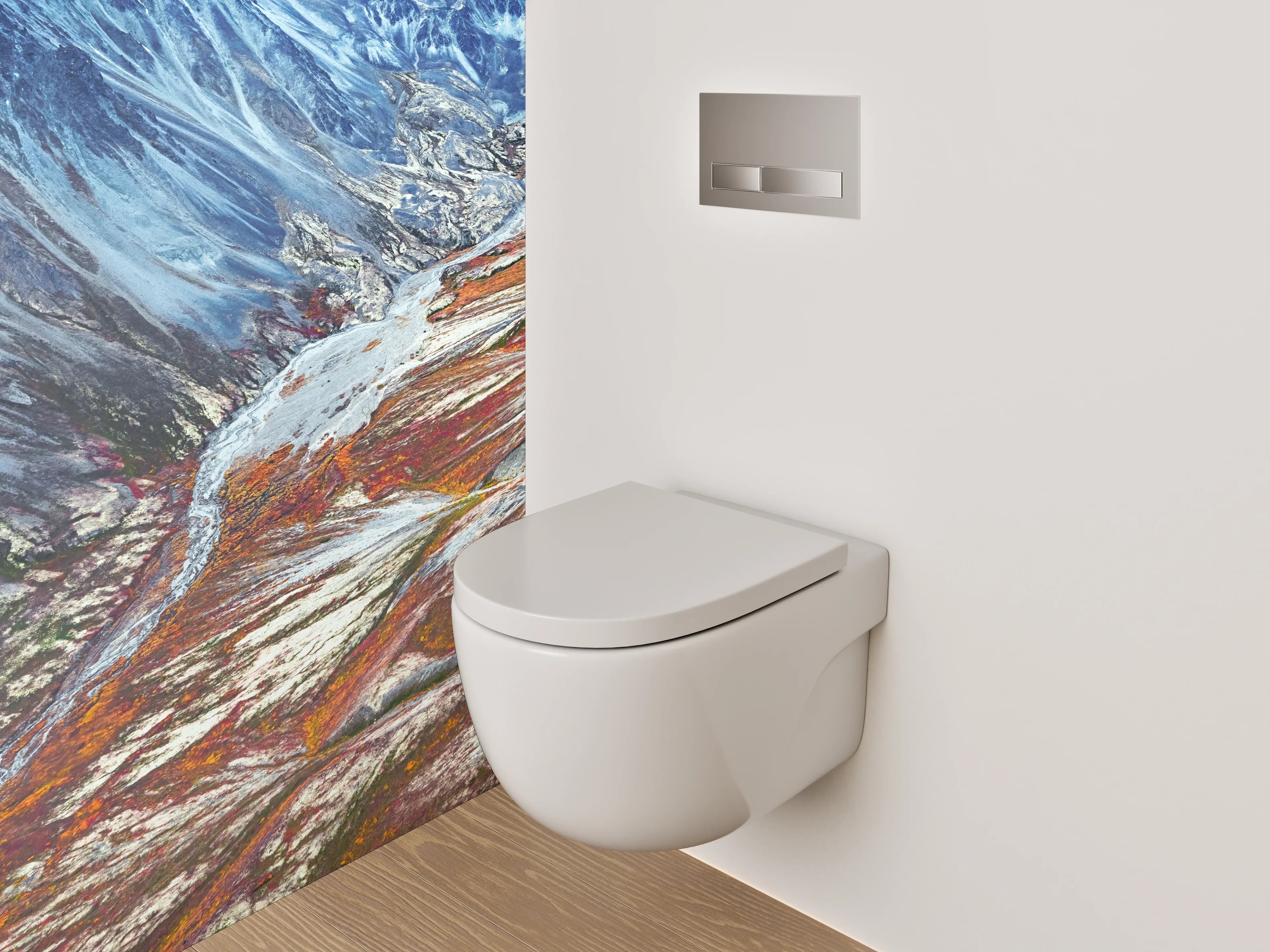 WC-Rückwand - Majestätisches Bergtal mit Farbakzenten