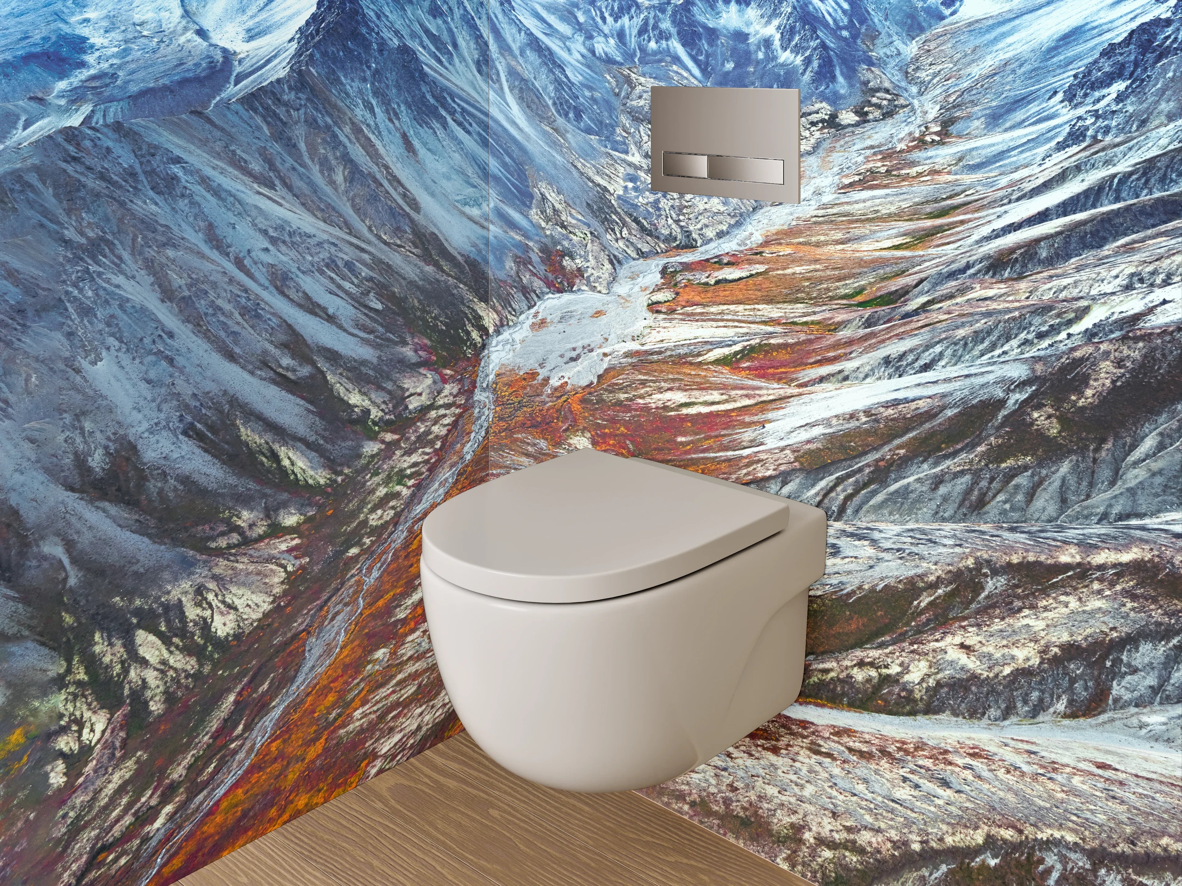 WC-Rückwand - Majestätisches Bergtal mit Farbakzenten