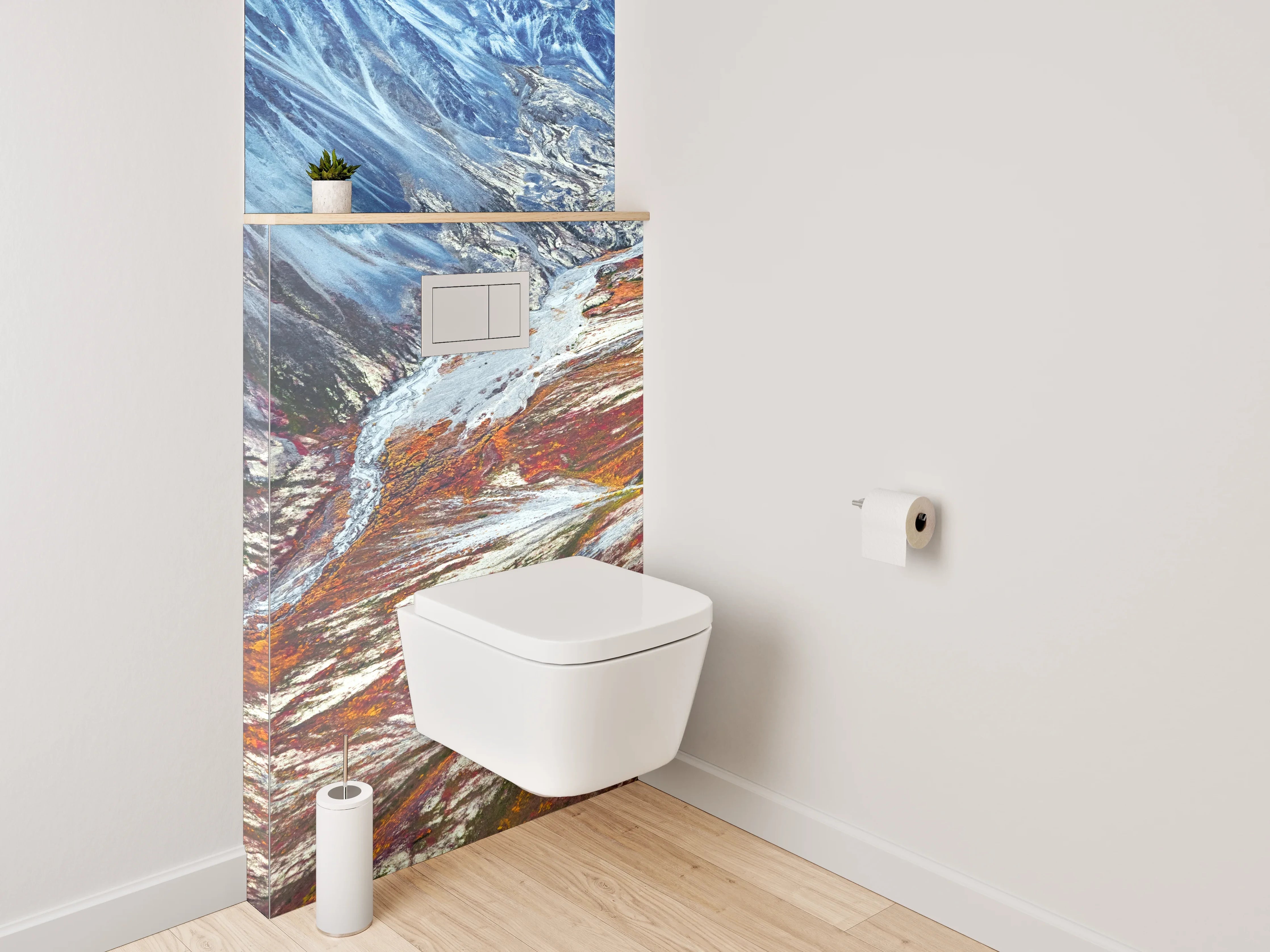 WC-Rückwand - Majestätisches Bergtal mit Farbakzenten
