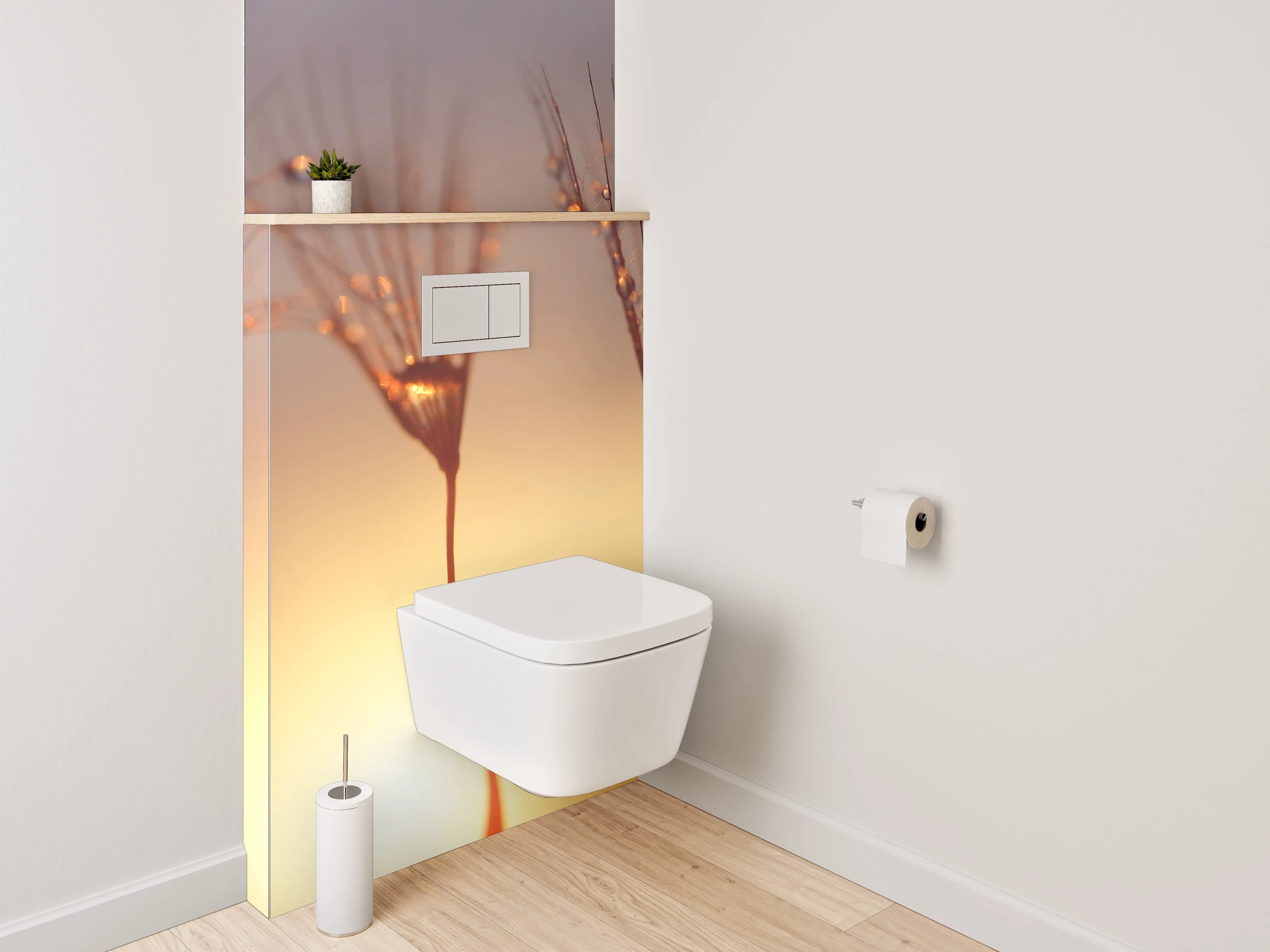 WC-Rückwand - Makro Sonnenaufgang Pusteblume Tropfen