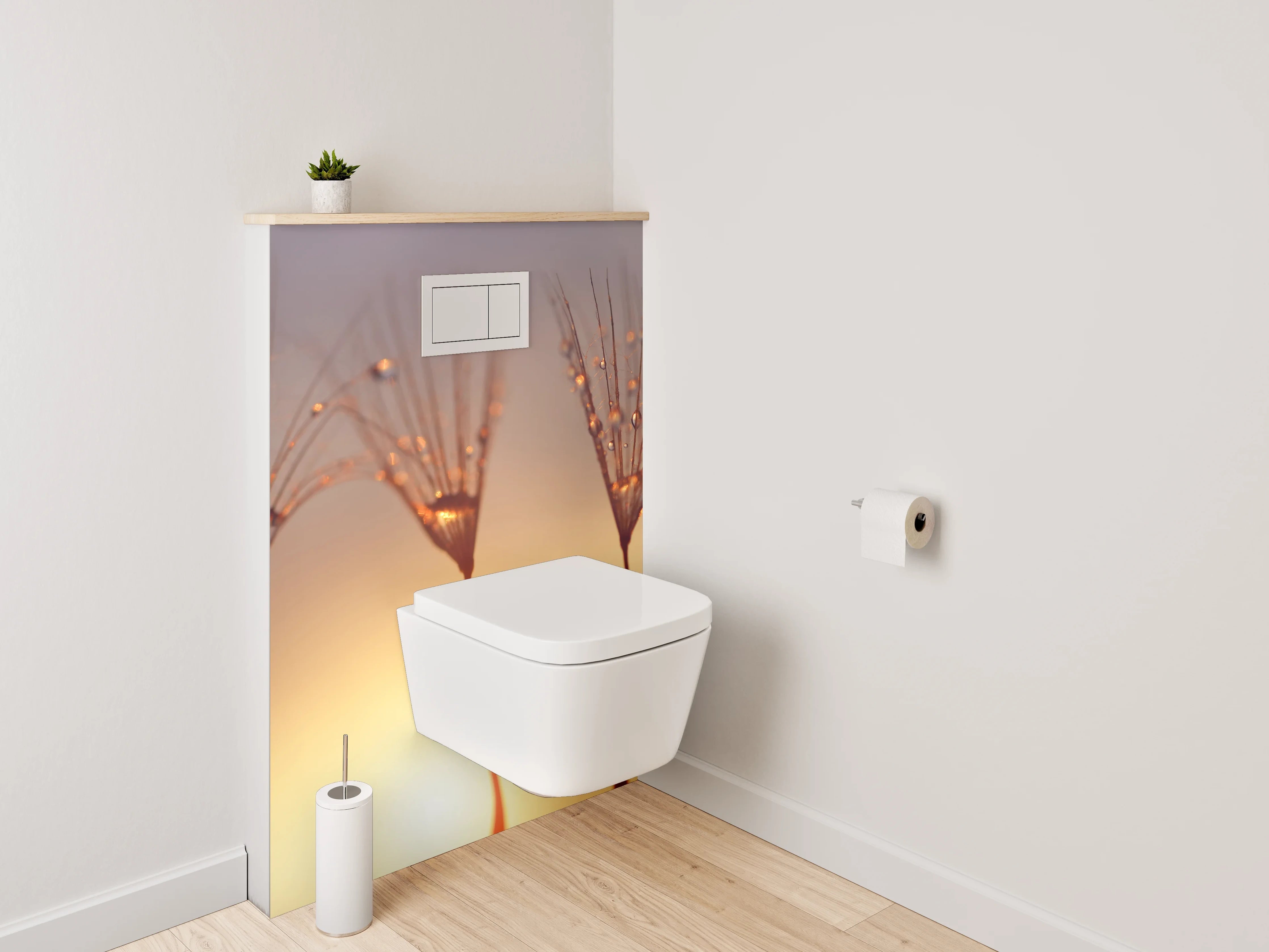 WC-Rückwand - Makro Sonnenaufgang Pusteblume Tropfen