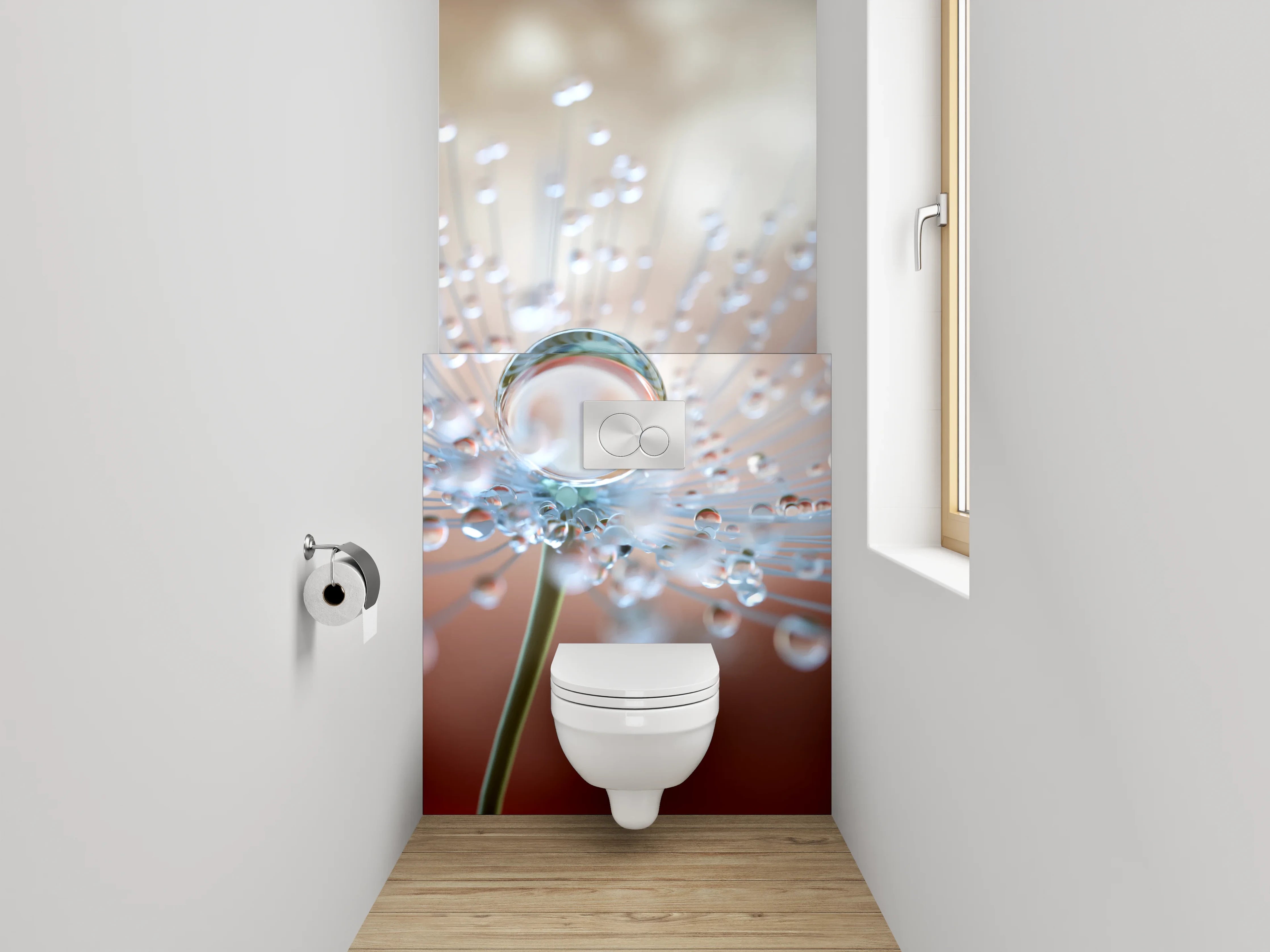 WC-Rückwand - Makroaufnahme Pusteblume mit Tautropfen