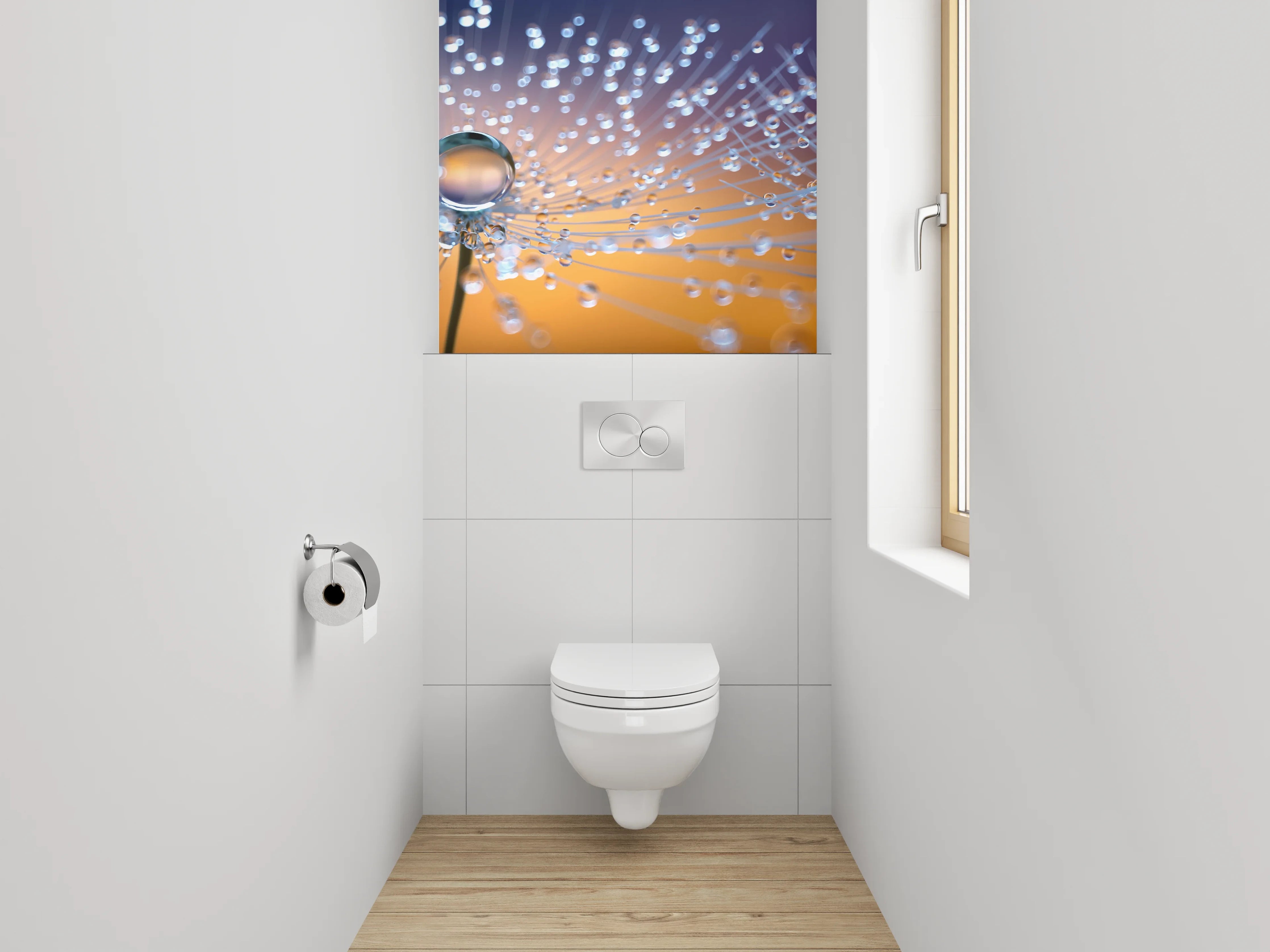 WC-Rückwand - Makroaufnahme von Tautropfen auf Pusteblume