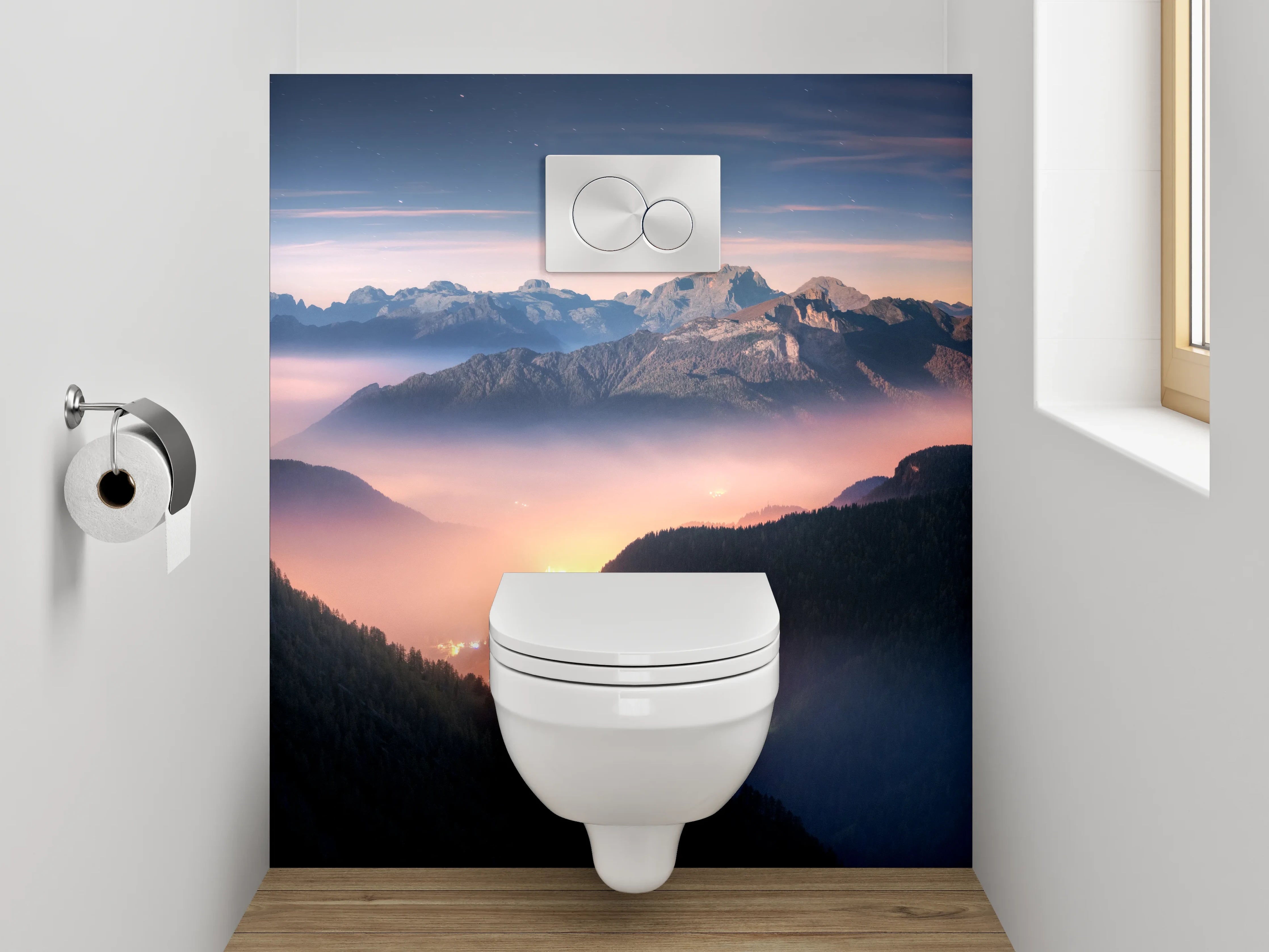 WC-Rückwand - Malerische Alpenlandschaft im Morgenlicht