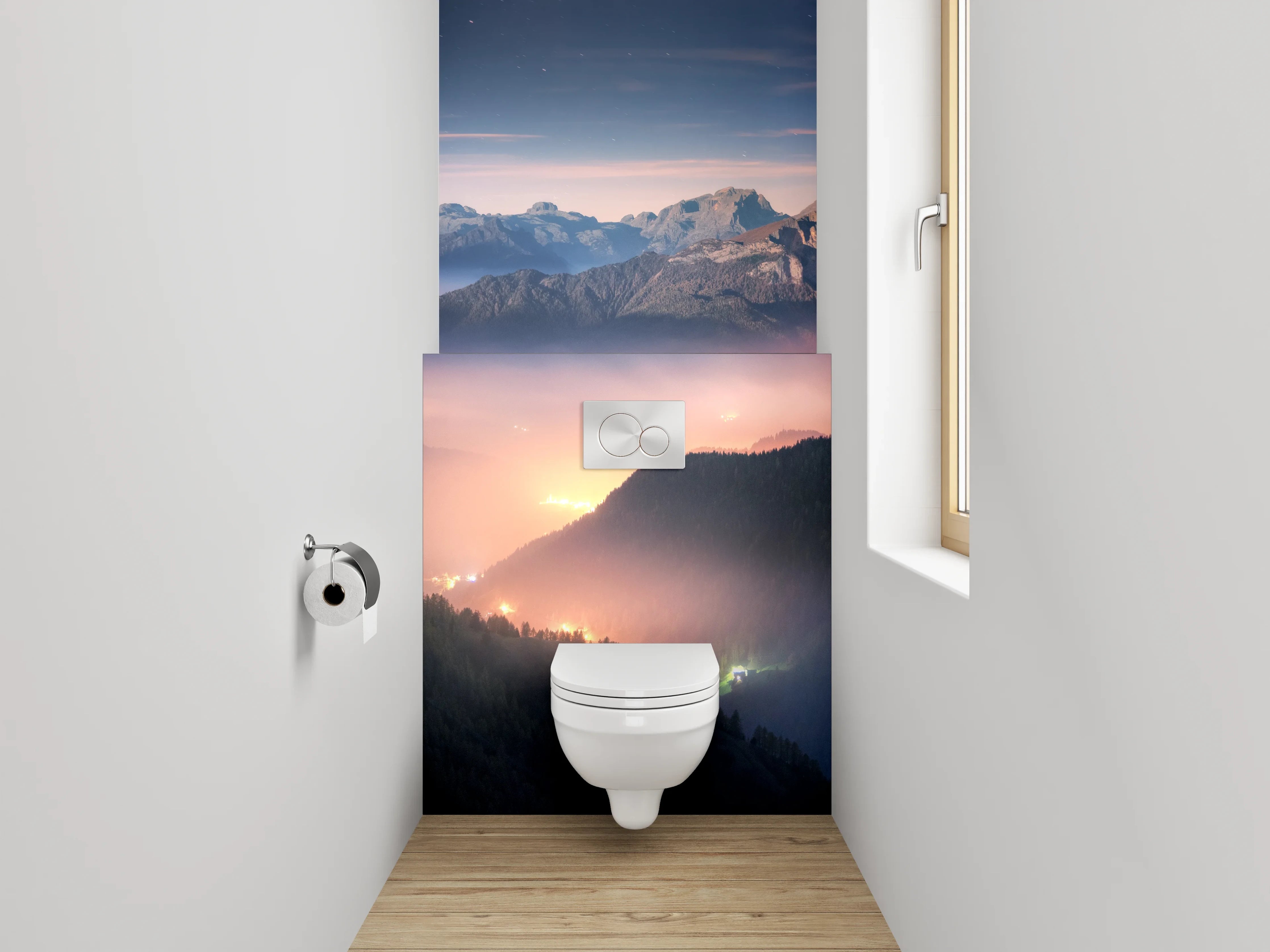 WC-Rückwand - Malerische Alpenlandschaft im Morgenlicht