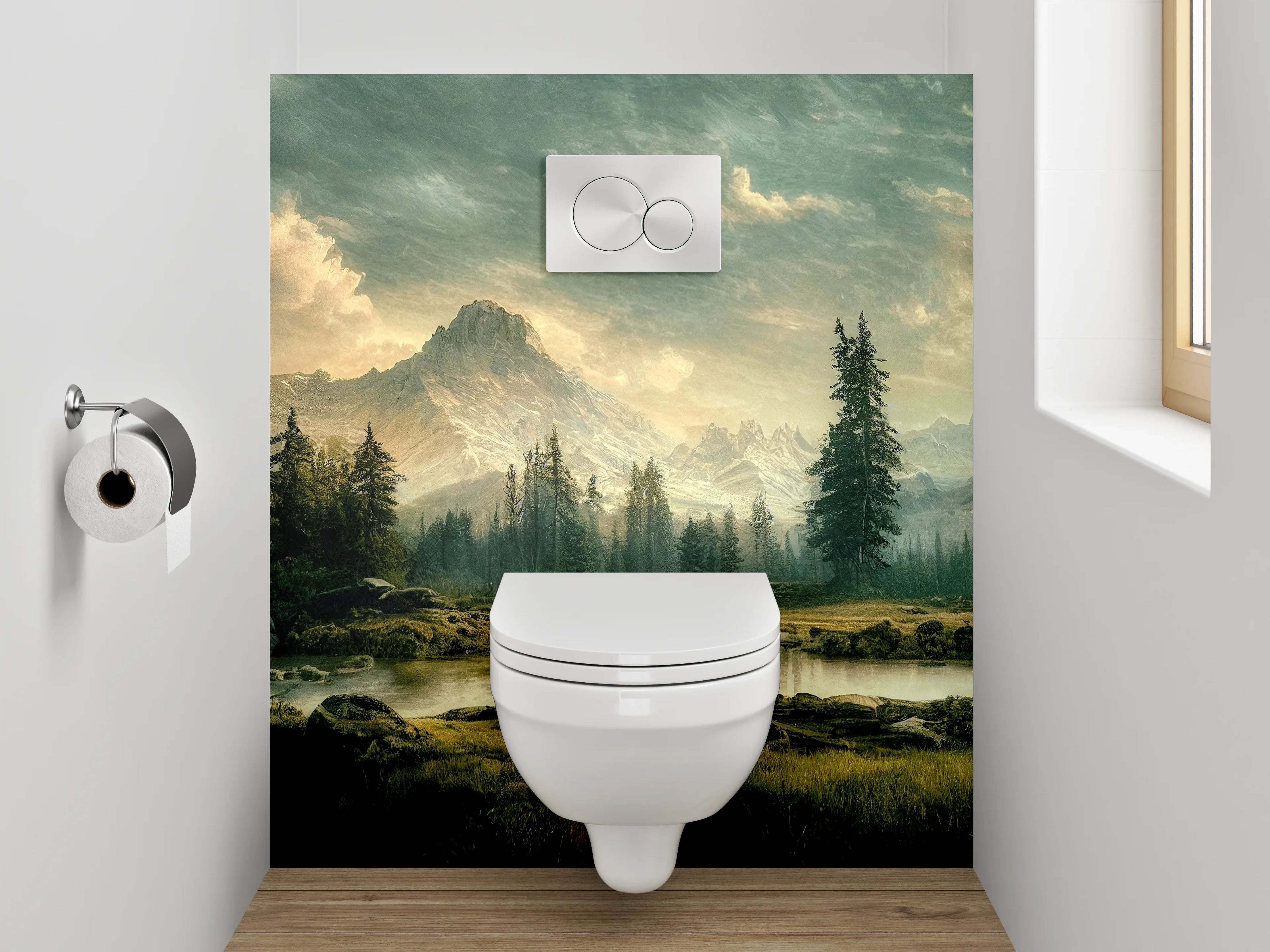 WC-Rückwand - Malerische Berglandschaft am See