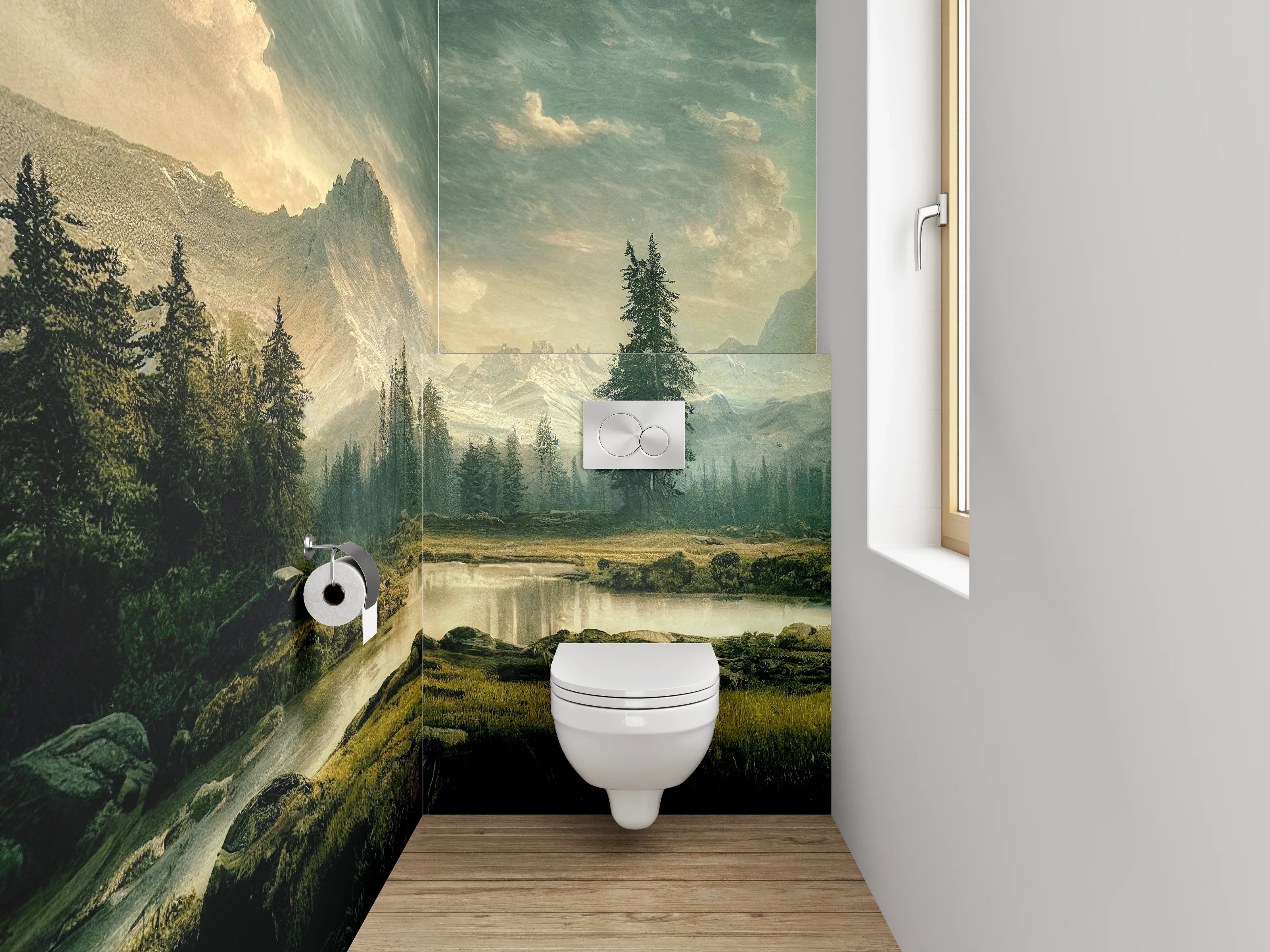 WC-Rückwand - Malerische Berglandschaft am See