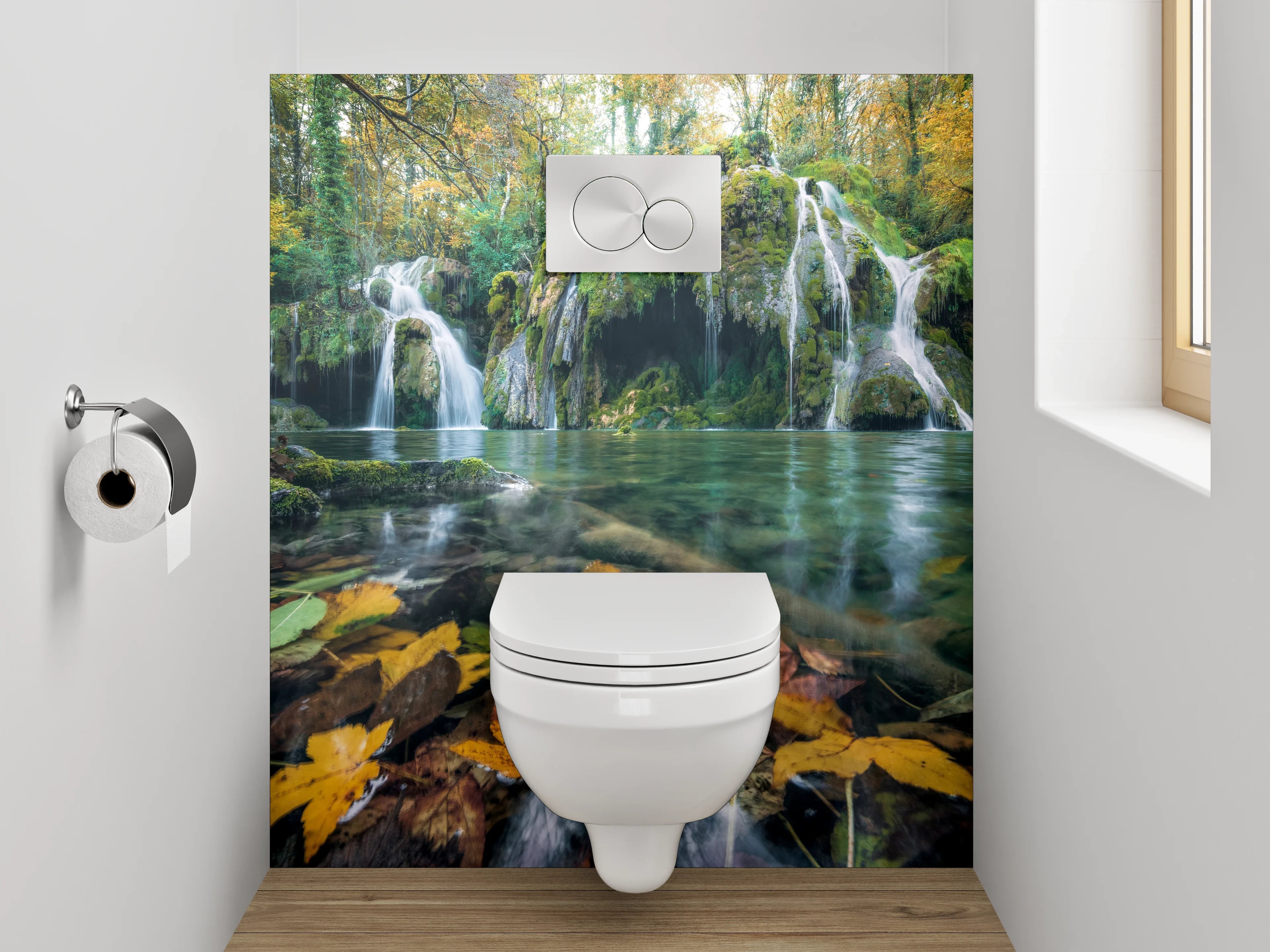 WC-Rückwand - Malerischer Wasserfall im Herbstwald