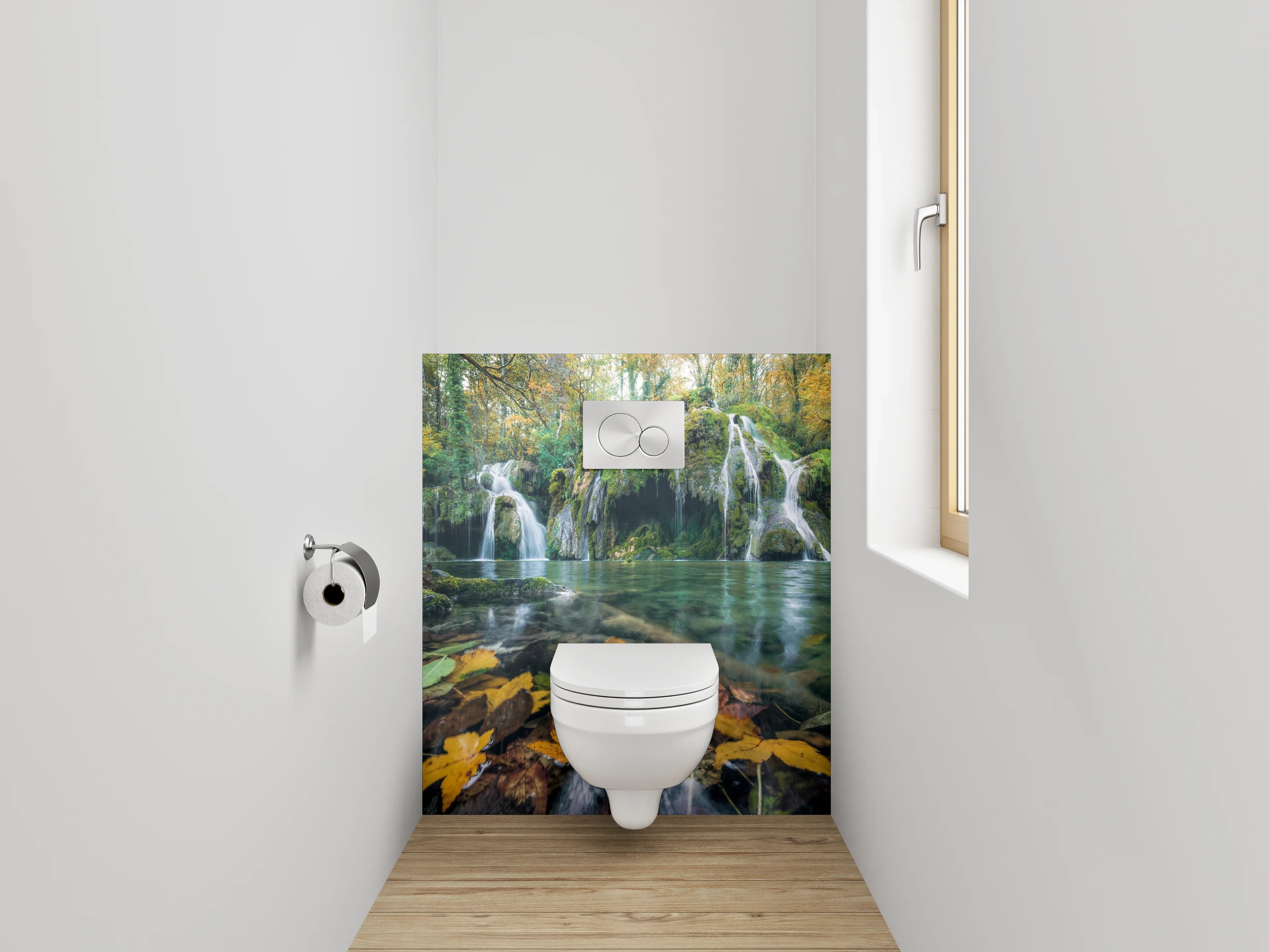 WC-Rückwand - Malerischer Wasserfall im Herbstwald