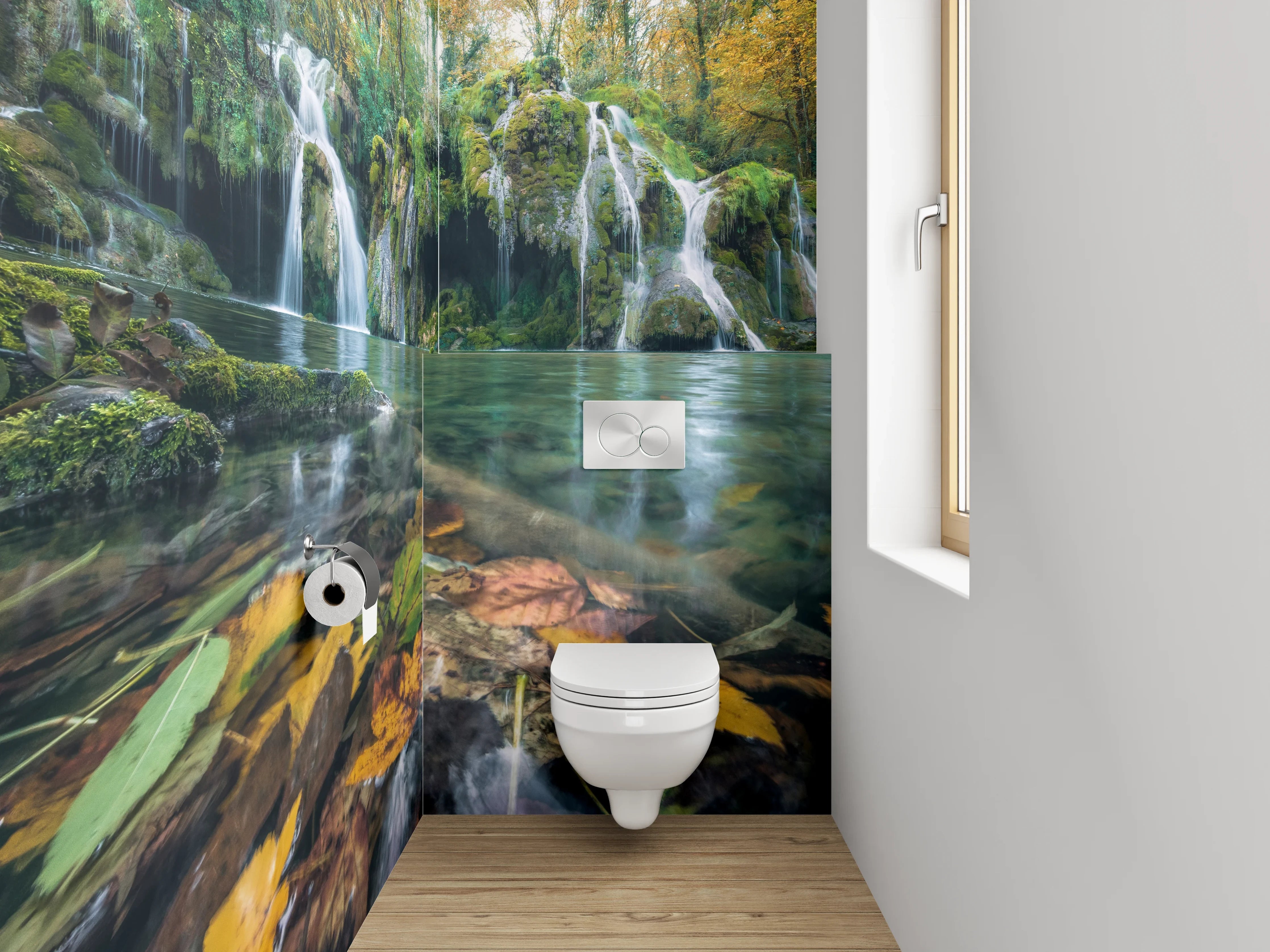 WC-Rückwand - Malerischer Wasserfall im Herbstwald