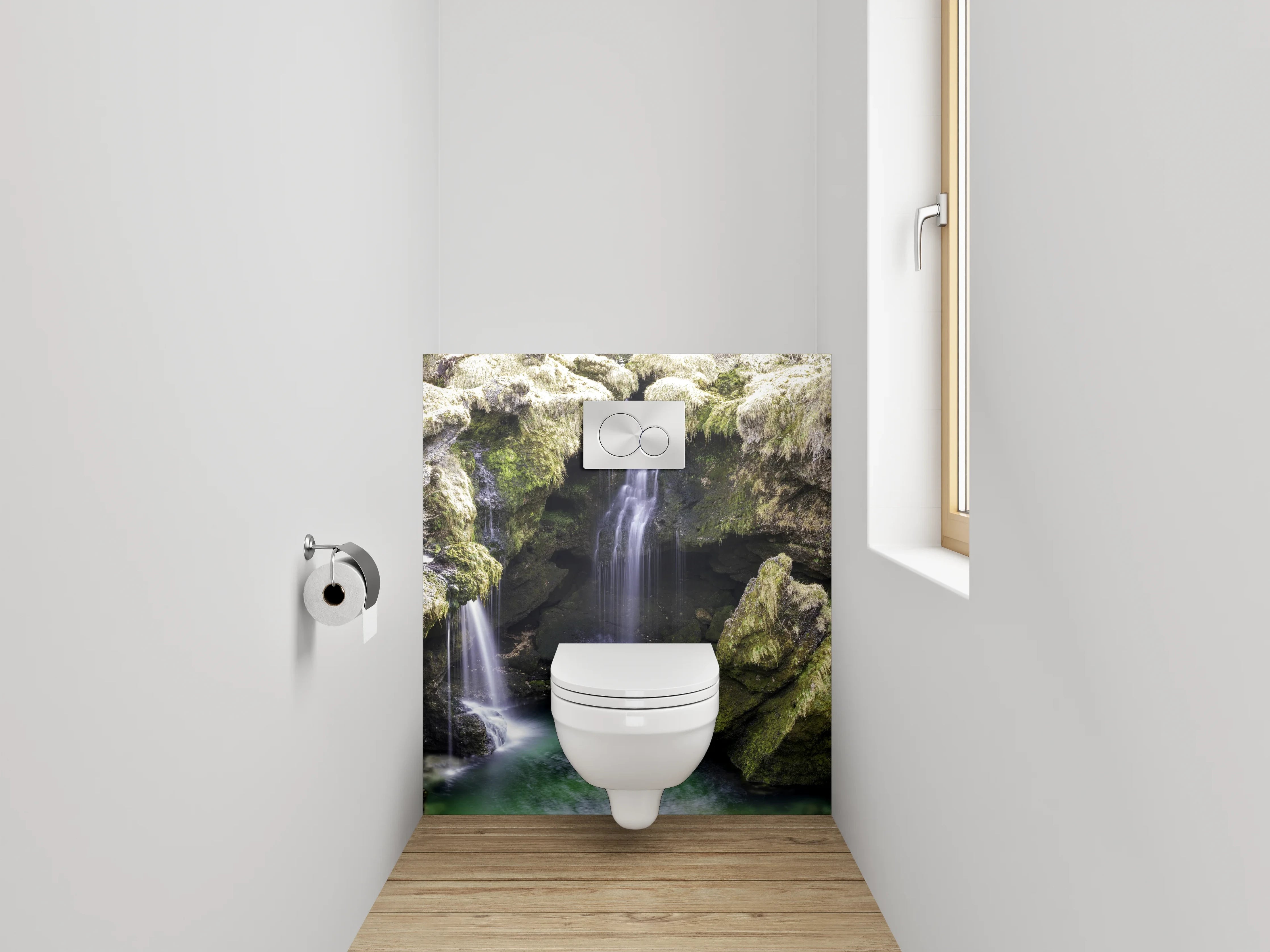WC-Rückwand - Malerischer Wasserfall in grüner Schlucht