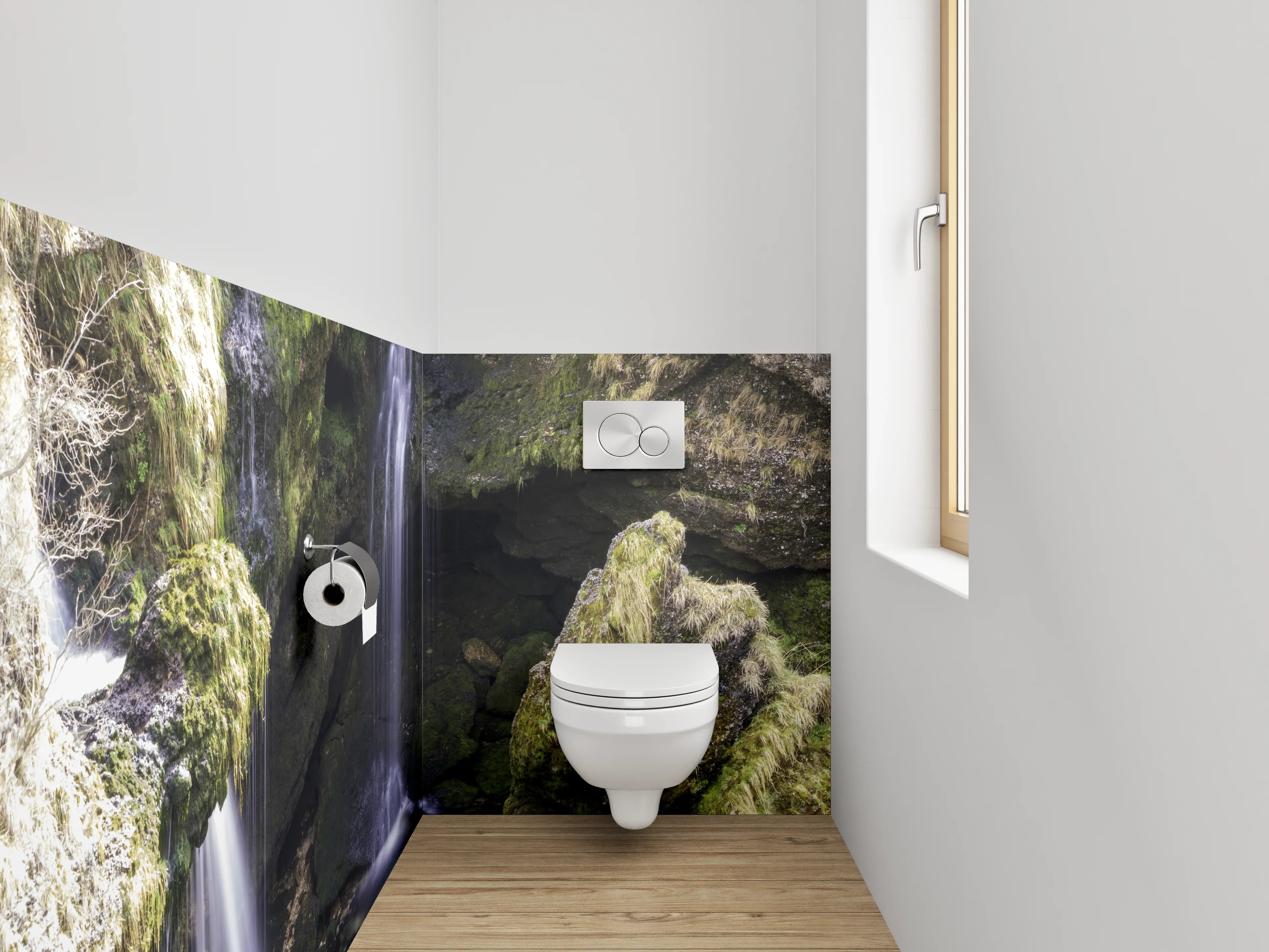 WC-Rückwand - Malerischer Wasserfall in grüner Schlucht