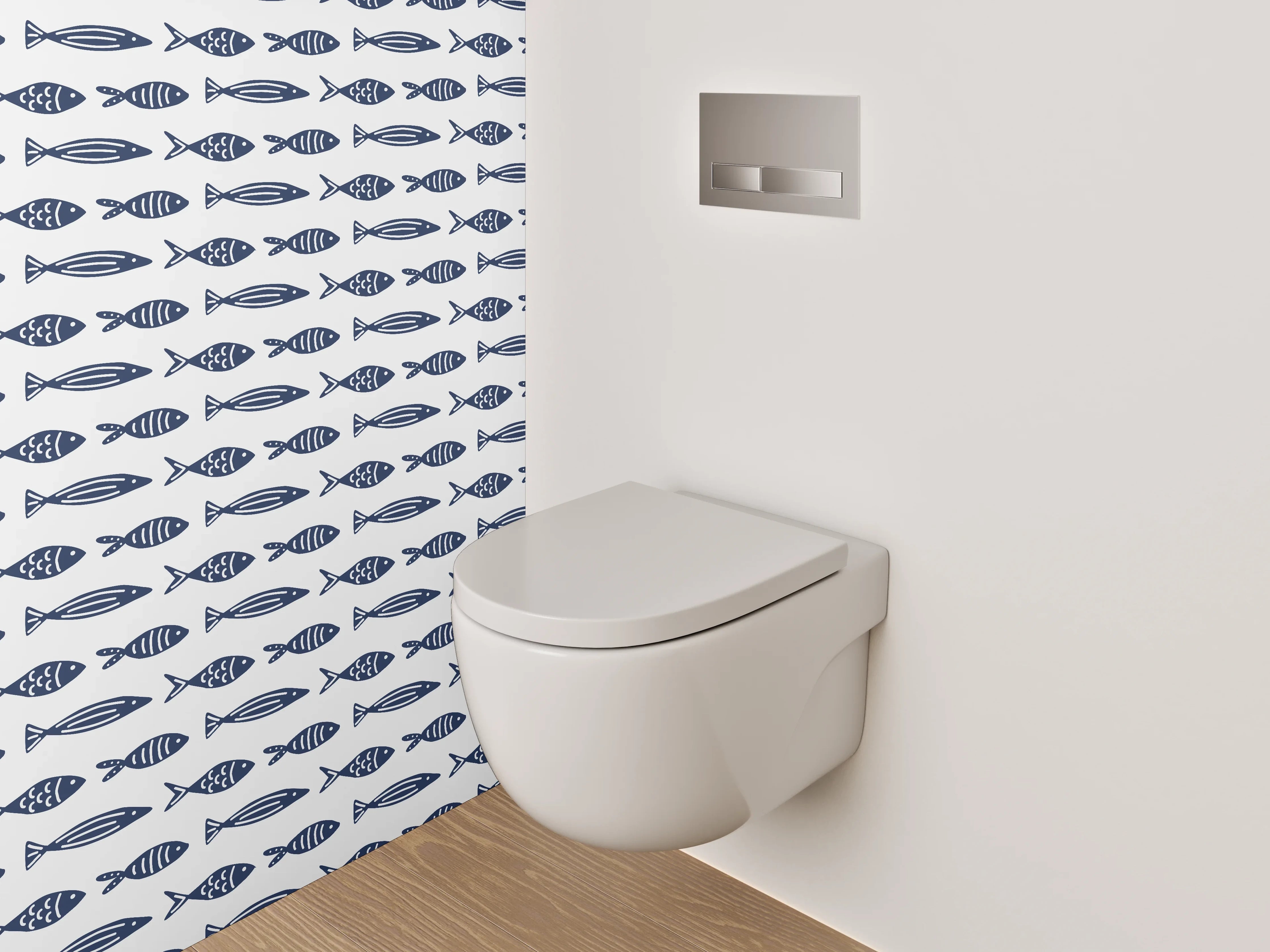 WC-Rückwand - Maritimes Fisch-Muster blau-weiß