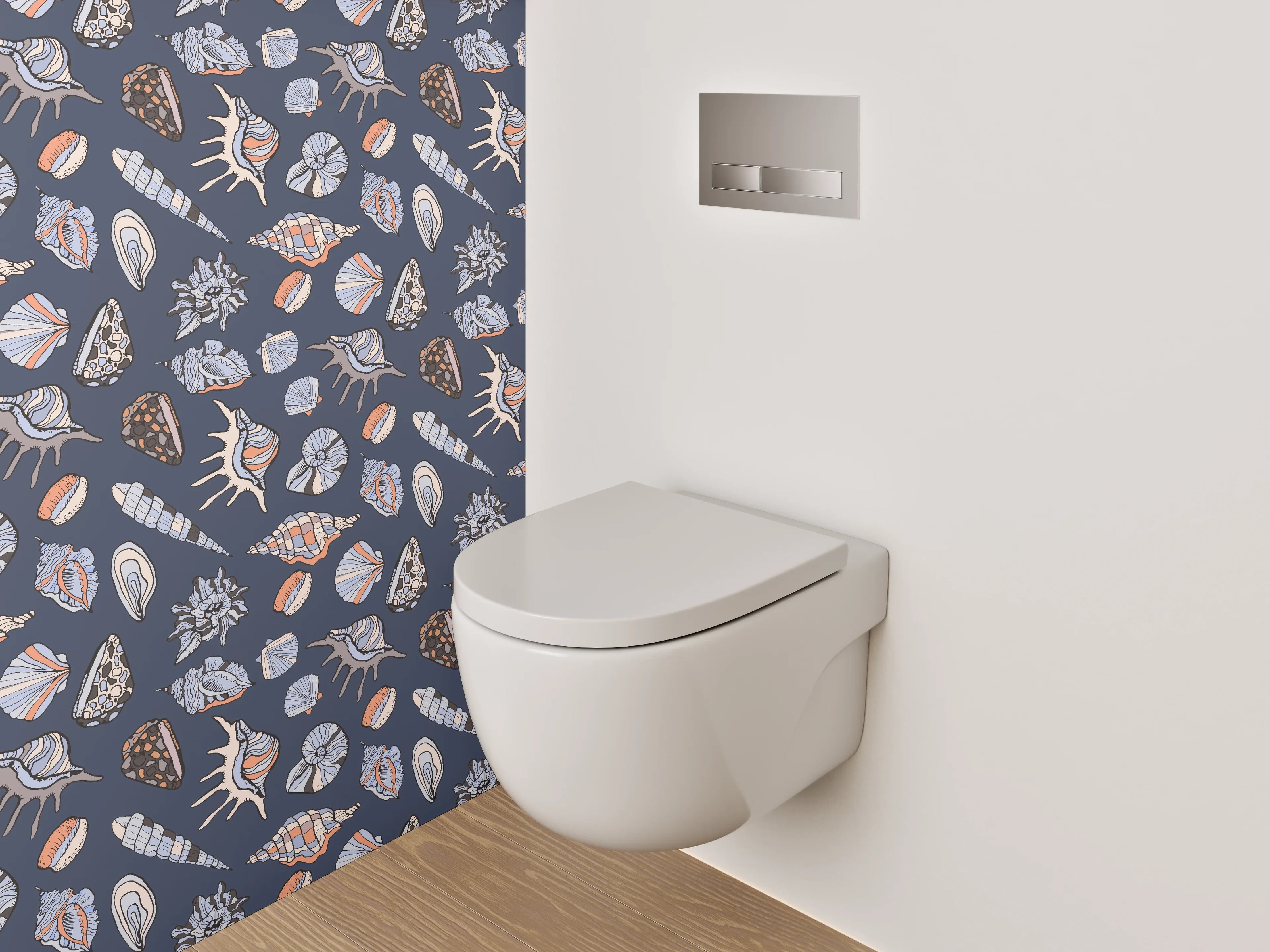 WC-Rückwand - Maritimes Muschel-Muster Blau Beige
