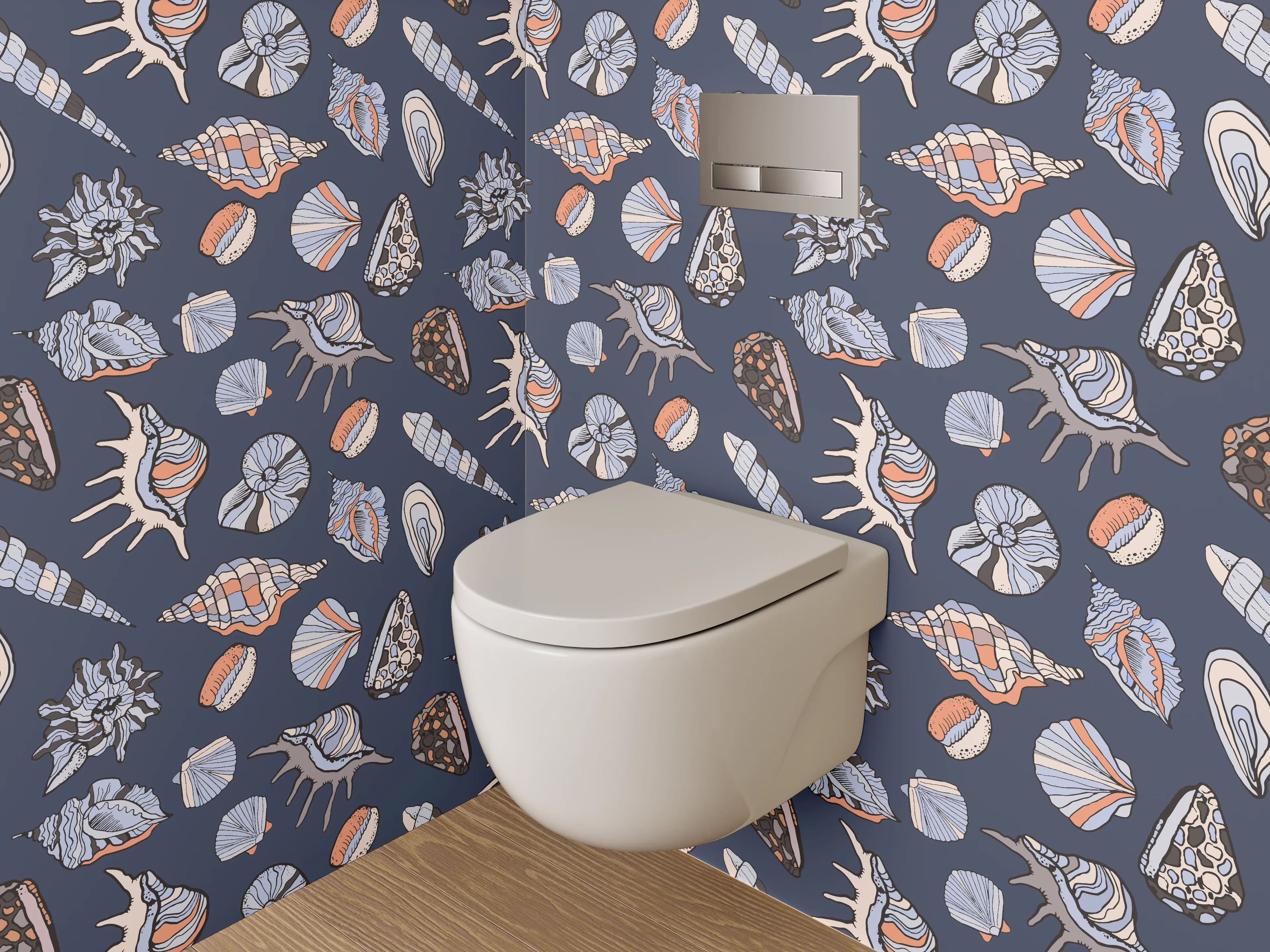 WC-Rückwand - Maritimes Muschel-Muster Blau Beige