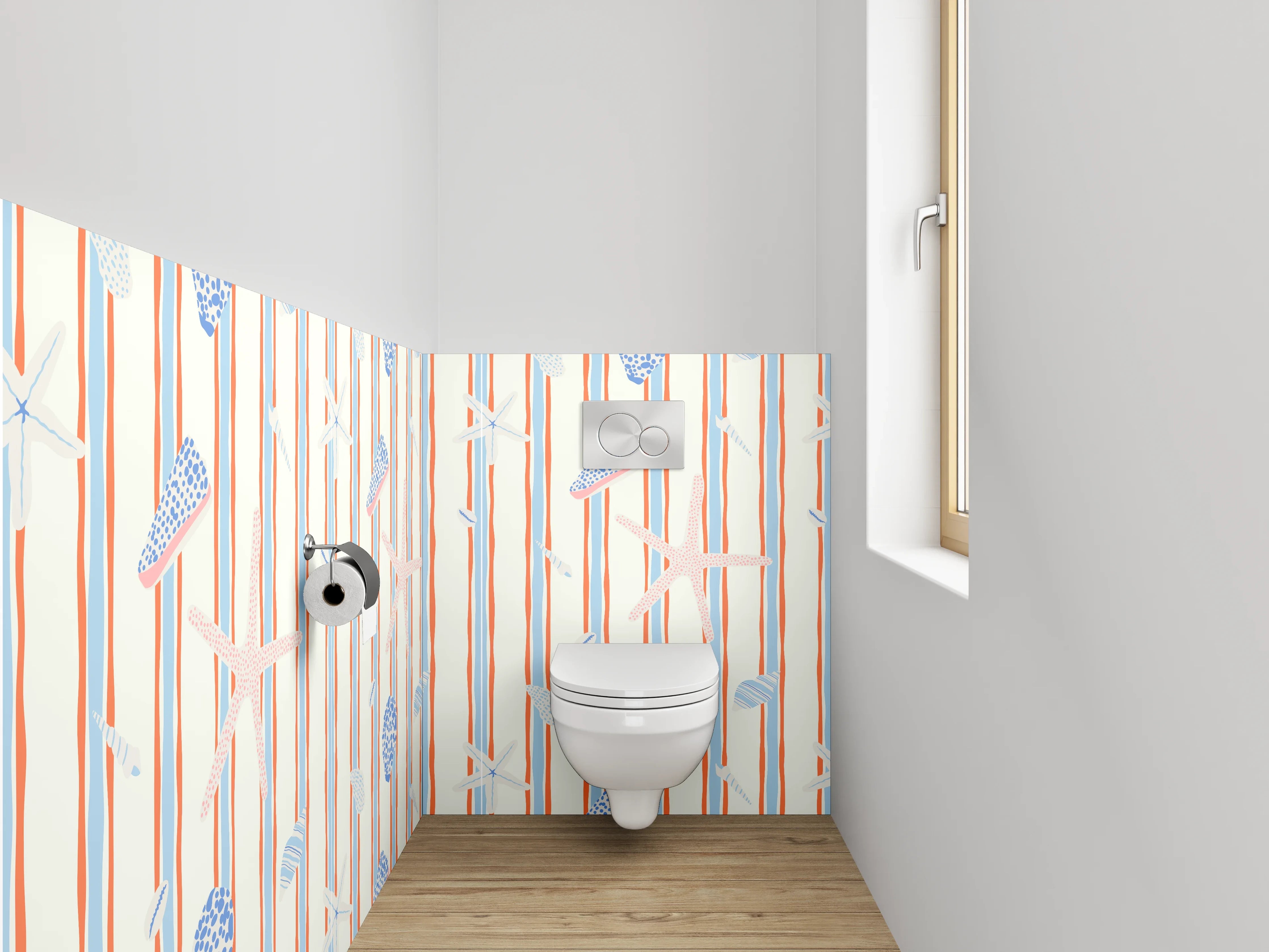 WC-Rückwand - Maritimes Streifenmuster mit Seesternen
