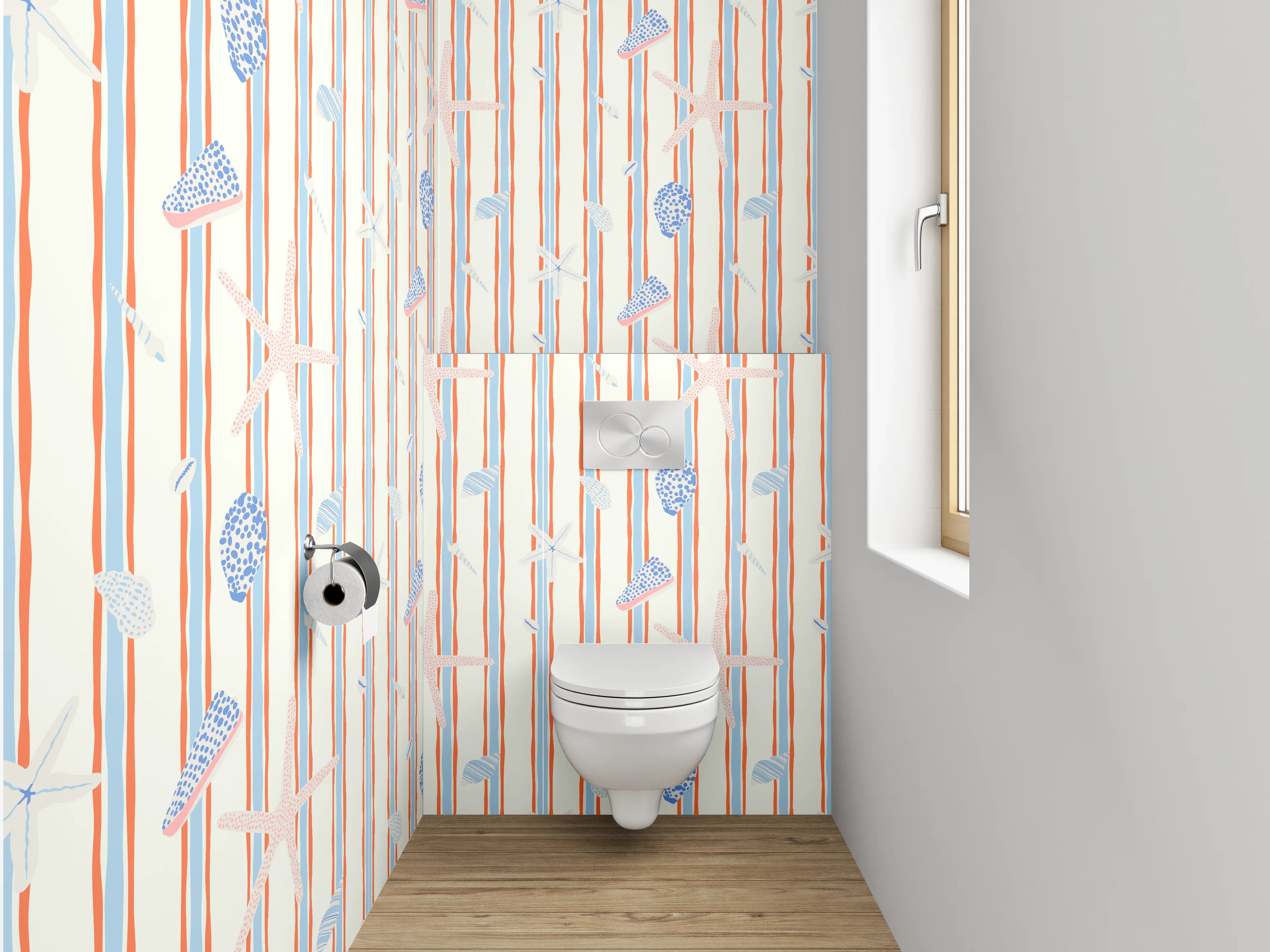 WC-Rückwand - Maritimes Streifenmuster mit Seesternen