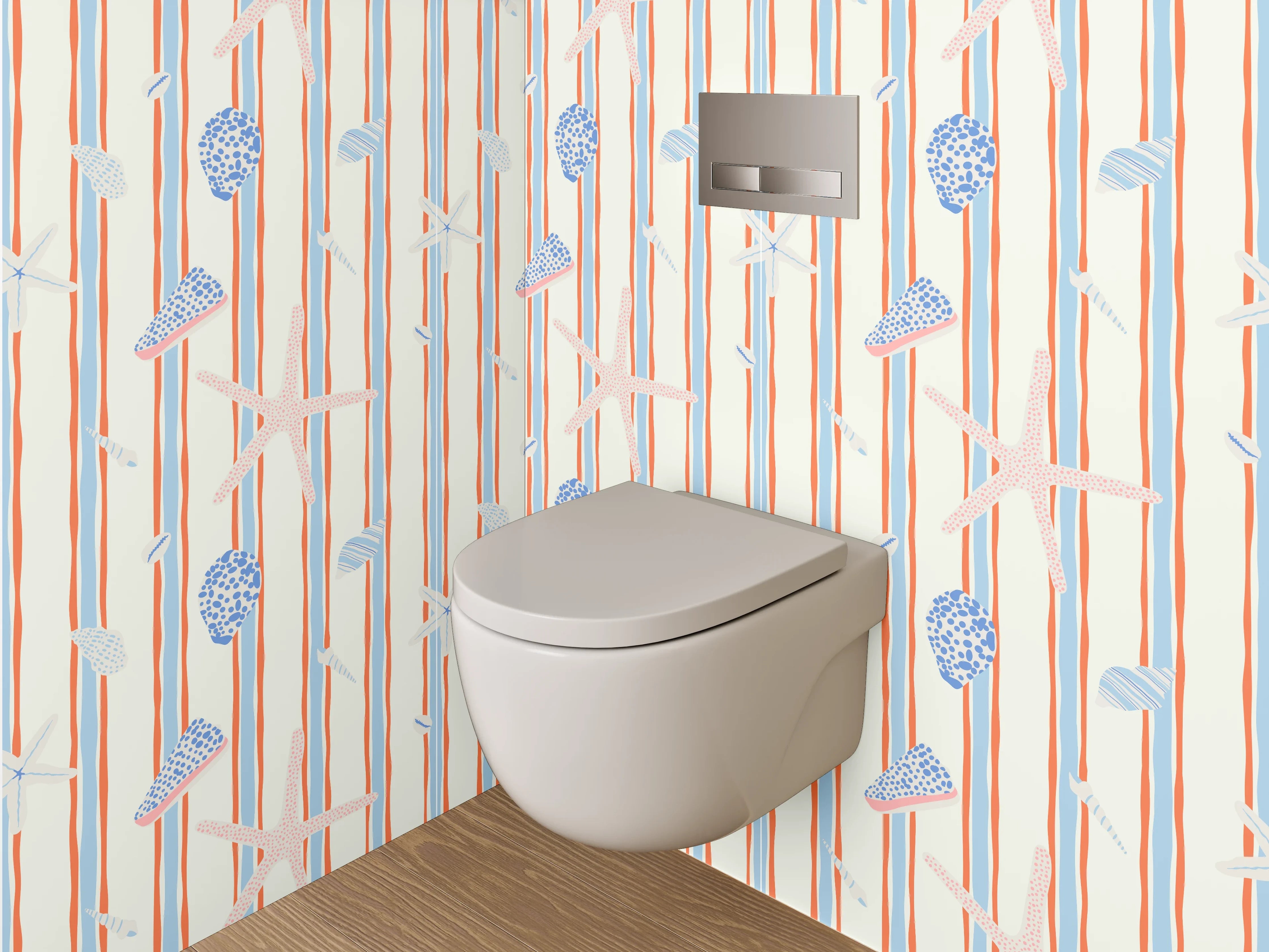 WC-Rückwand - Maritimes Streifenmuster mit Seesternen